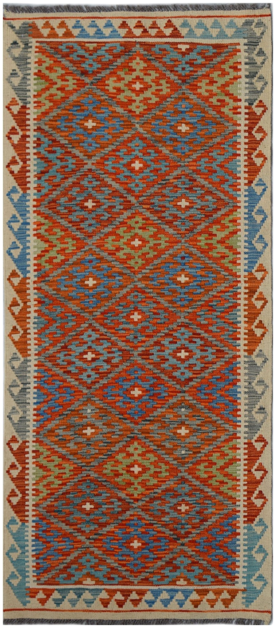 Handmade Afghan Maimana Killim Hallway Runner | 202 x 85 cm | 6'8" x 2'10" - Najaf Rugs & Textile