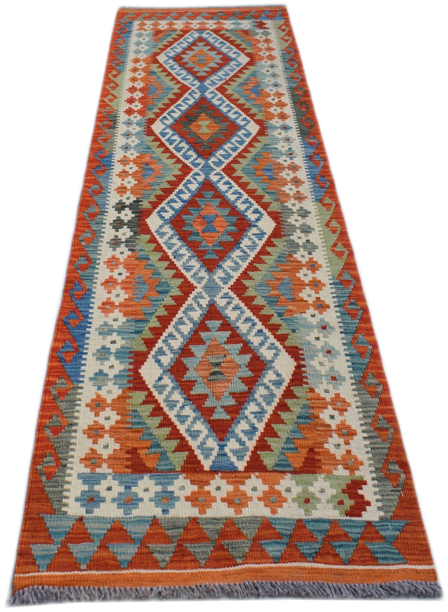 Handmade Afghan Maimana Killim Hallway Runner | 205 x 73 cm | 6'6" x 2'5" - Najaf Rugs & Textile