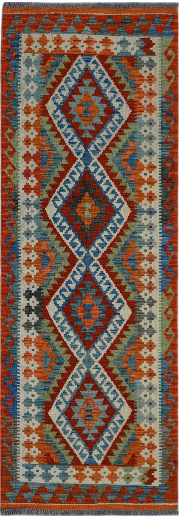 Handmade Afghan Maimana Killim Hallway Runner | 205 x 73 cm | 6'6" x 2'5" - Najaf Rugs & Textile