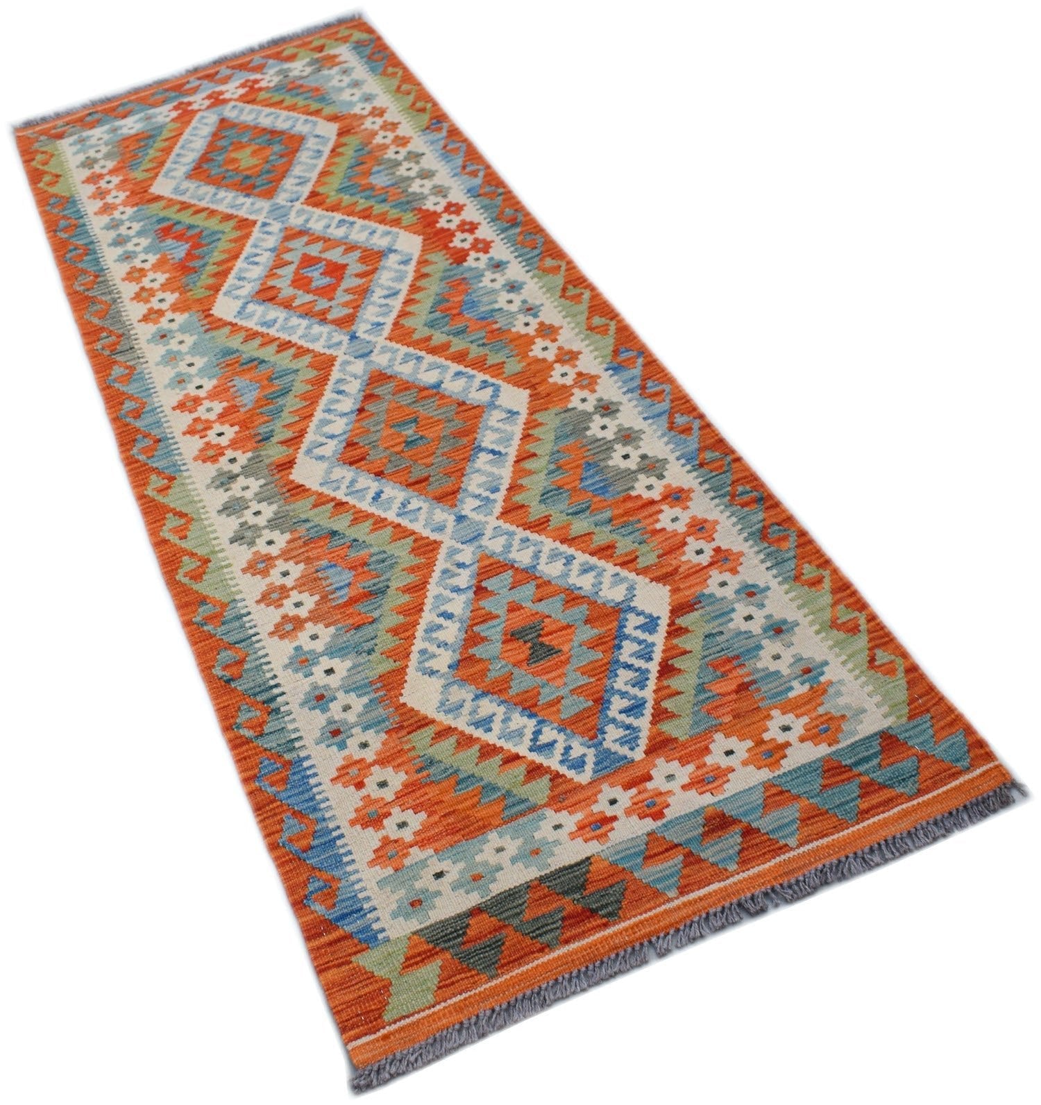 Handmade Afghan Maimana Killim Hallway Runner | 209 x 73 cm | 6'10" x 2'5" - Najaf Rugs & Textile