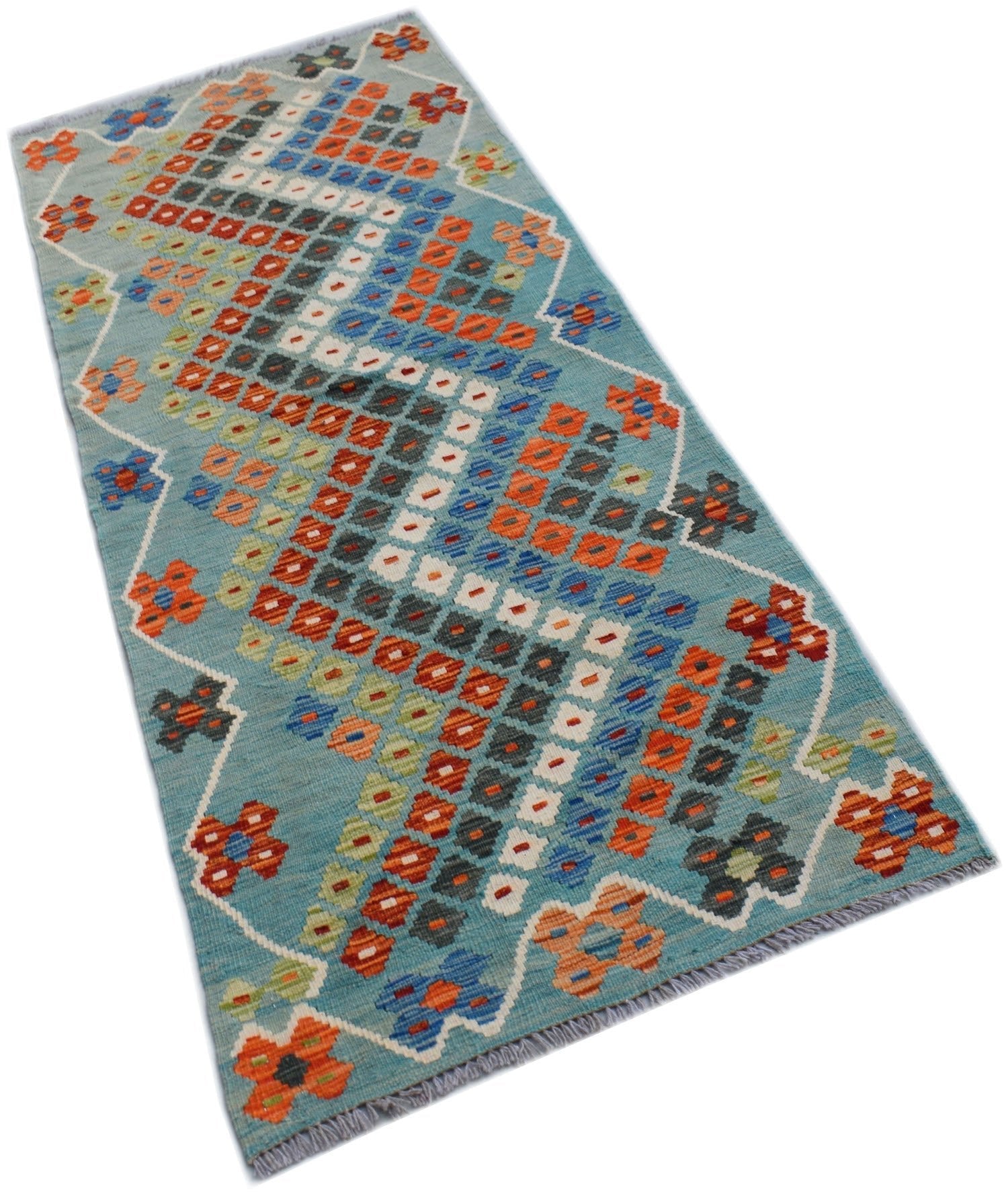 Handmade Afghan Maimana Killim Hallway Runner | 211 x 80 cm | 6'11" x 2'7" - Najaf Rugs & Textile