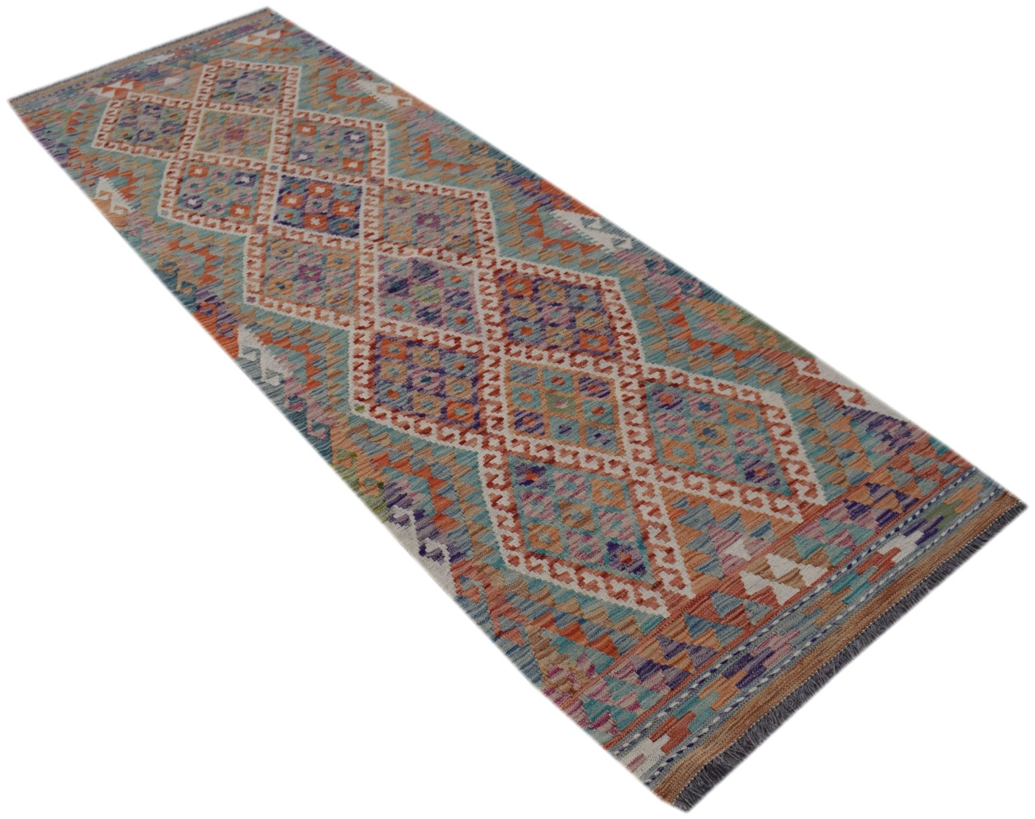 Handmade Afghan Maimana Killim Hallway Runner | 242 x 84 cm | 7'11" x 2'9" - Najaf Rugs & Textile