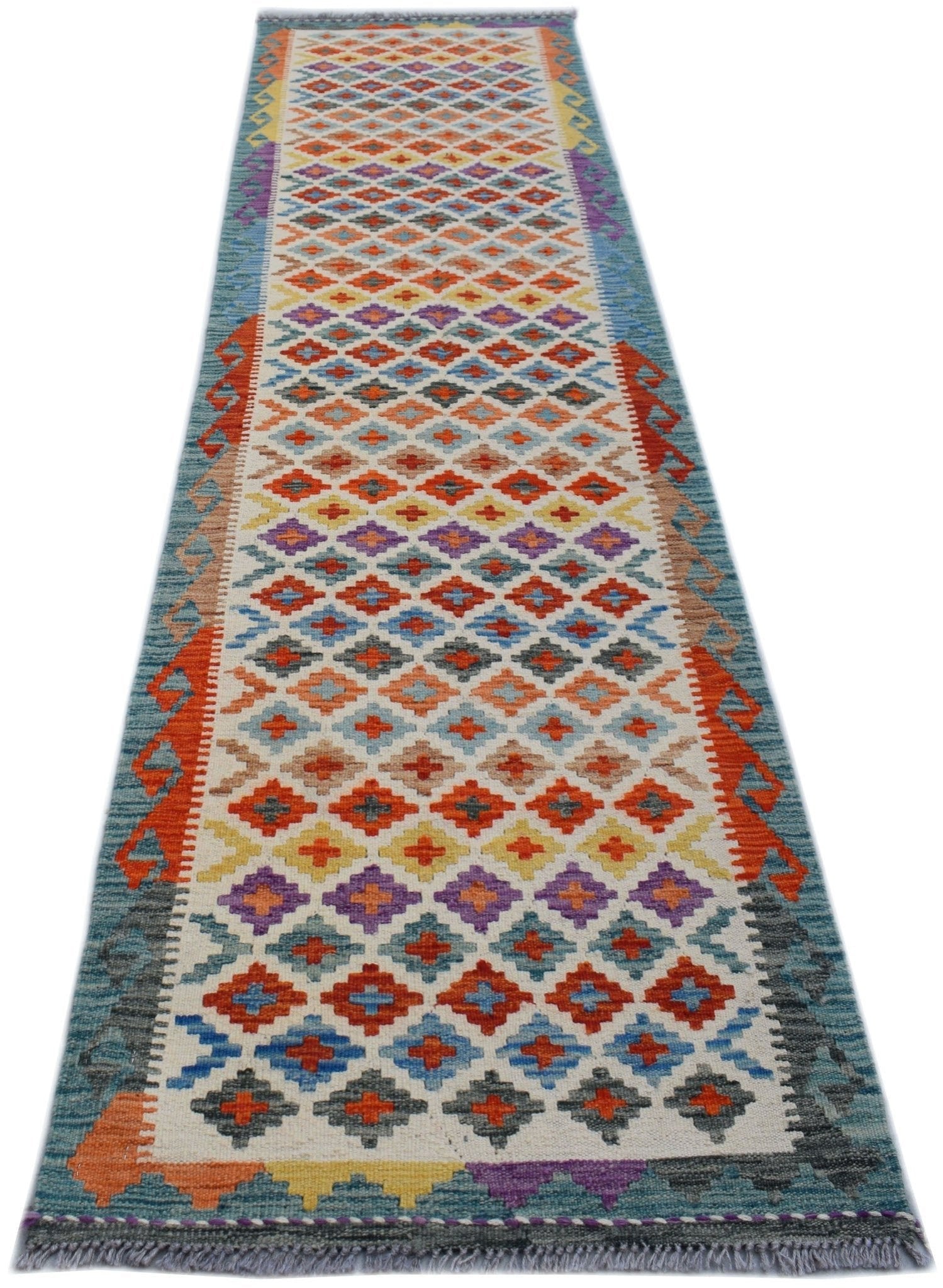 Handmade Afghan Maimana Killim Hallway Runner | 290 x 76 cm | 9'7" x 2'6" - Najaf Rugs & Textile