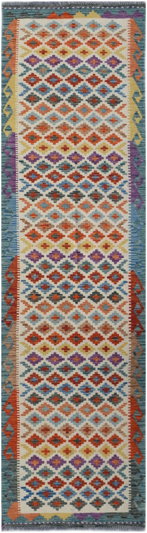 Handmade Afghan Maimana Killim Hallway Runner | 290 x 76 cm | 9'7" x 2'6" - Najaf Rugs & Textile