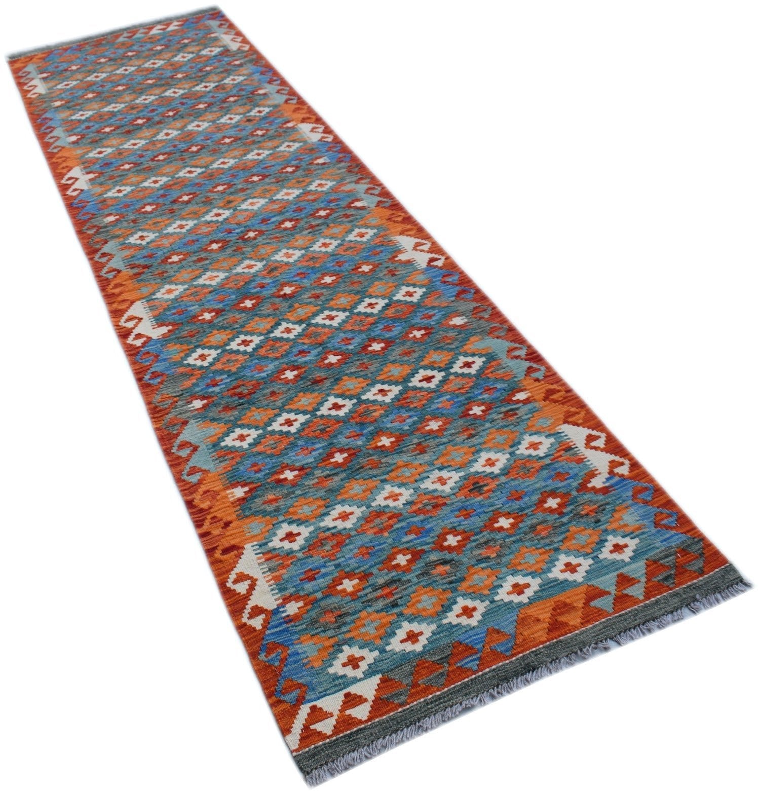 Handmade Afghan Maimana Killim Hallway Runner | 290 x 78 cm | 9'7" x 2'7" - Najaf Rugs & Textile