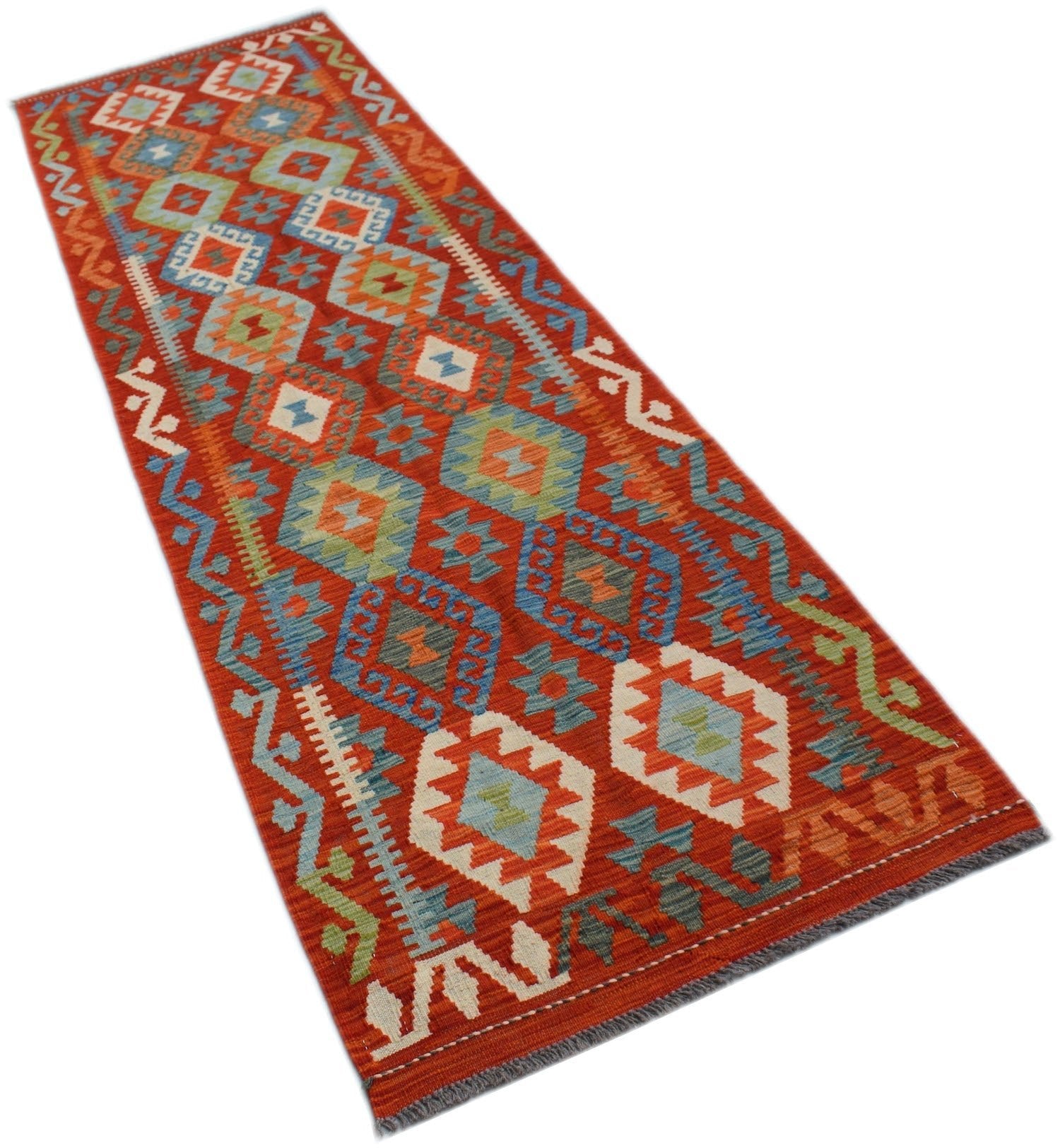 Handmade Afghan Maimana Killim Hallway Runner | 291 x 82 cm | 9'7" x 2'8" - Najaf Rugs & Textile