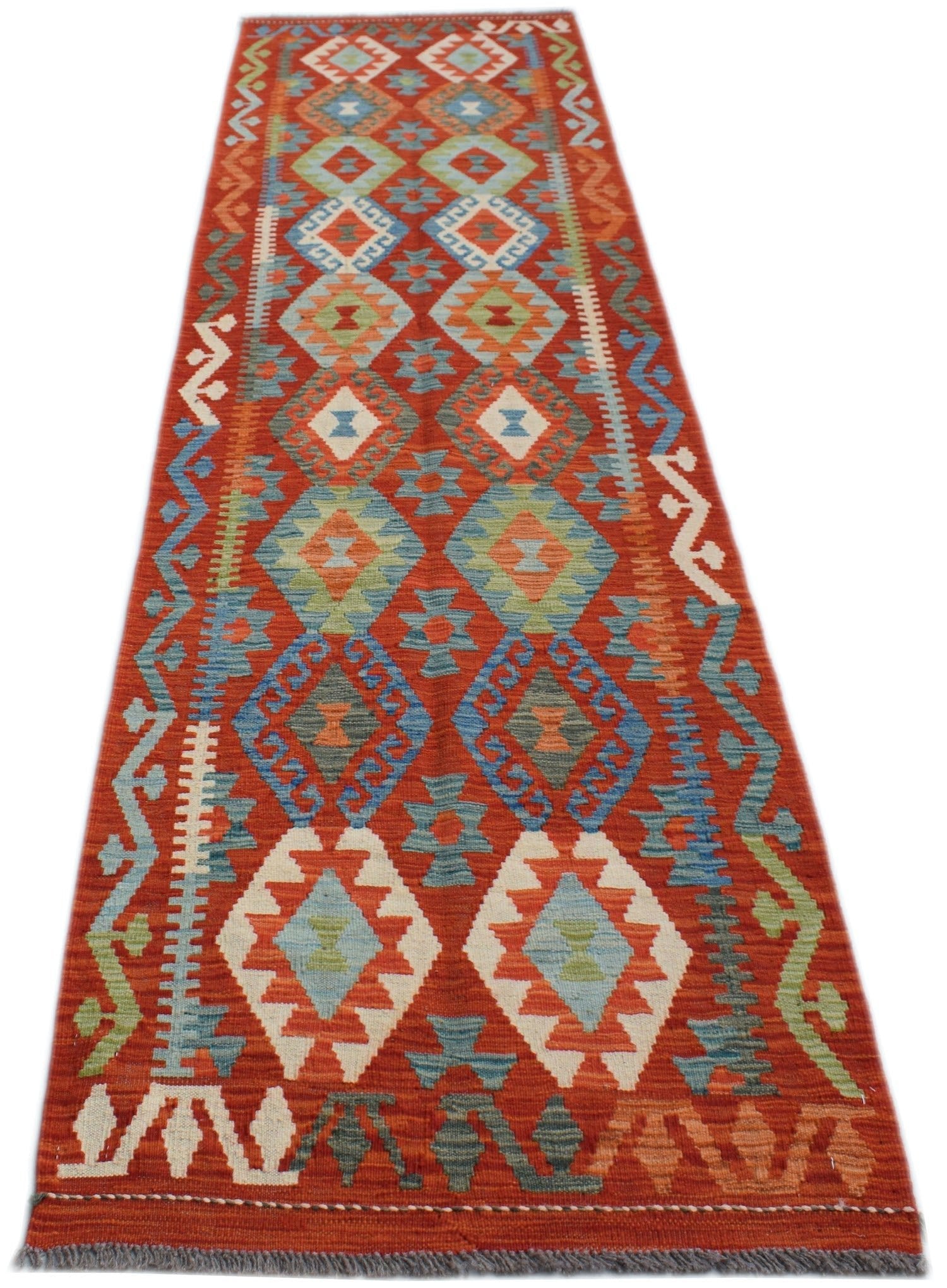 Handmade Afghan Maimana Killim Hallway Runner | 291 x 82 cm | 9'7" x 2'8" - Najaf Rugs & Textile