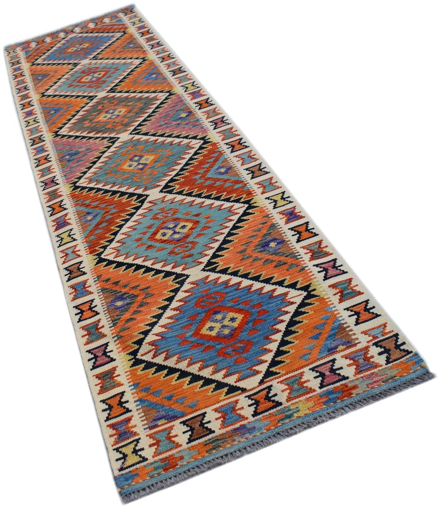 Handmade Afghan Maimana Killim Hallway Runner | 294 x 82 cm | 9'8" x 2'8" - Najaf Rugs & Textile