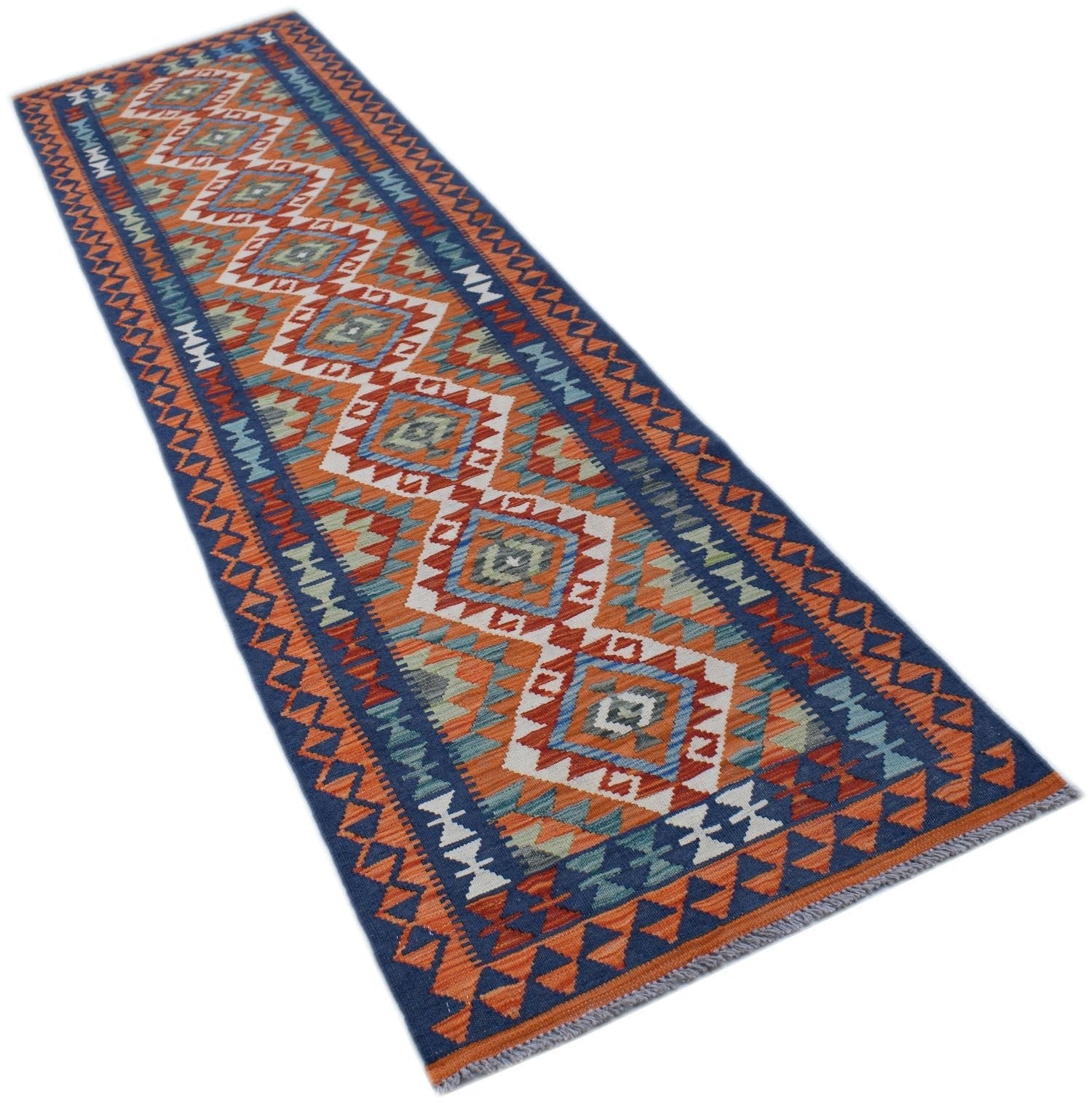 Handmade Afghan Maimana Killim Hallway Runner | 307 x 78 cm | 10'1" x 2'7" - Najaf Rugs & Textile