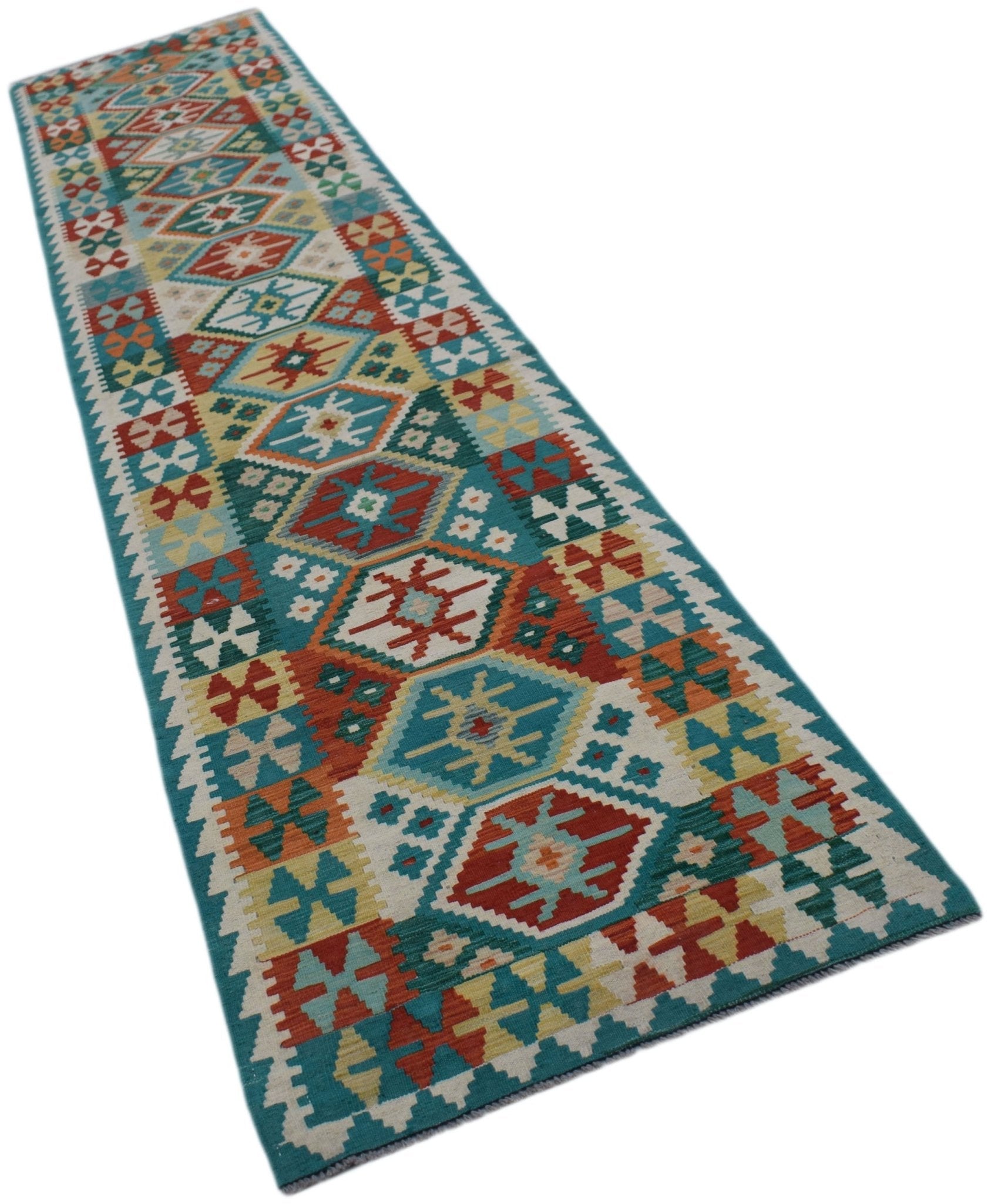 Handmade Afghan Maimana Killim Hallway Runner | 391 x 79 cm | 12'10" x 2'7" - Najaf Rugs & Textile