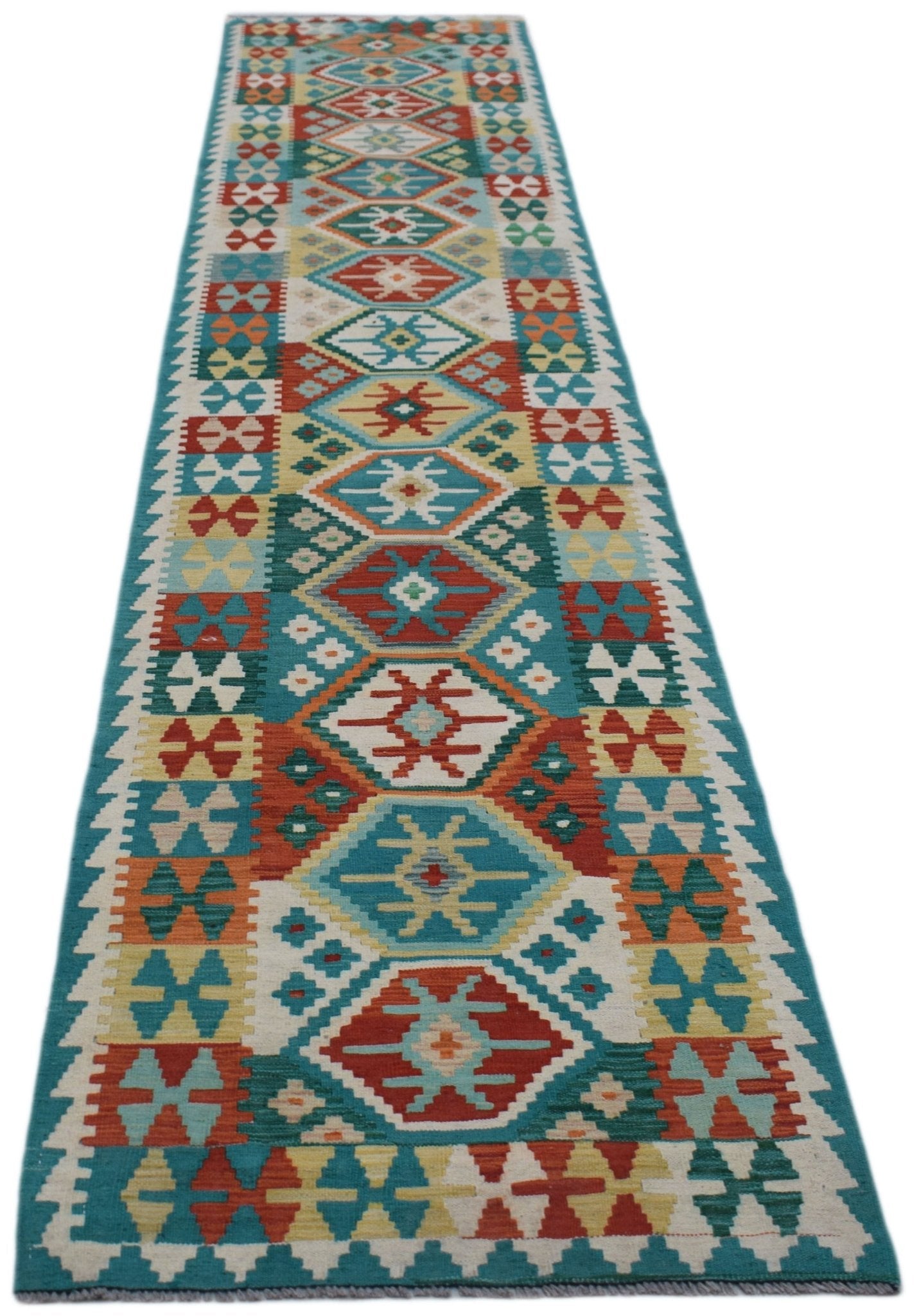 Handmade Afghan Maimana Killim Hallway Runner | 391 x 79 cm | 12'10" x 2'7" - Najaf Rugs & Textile