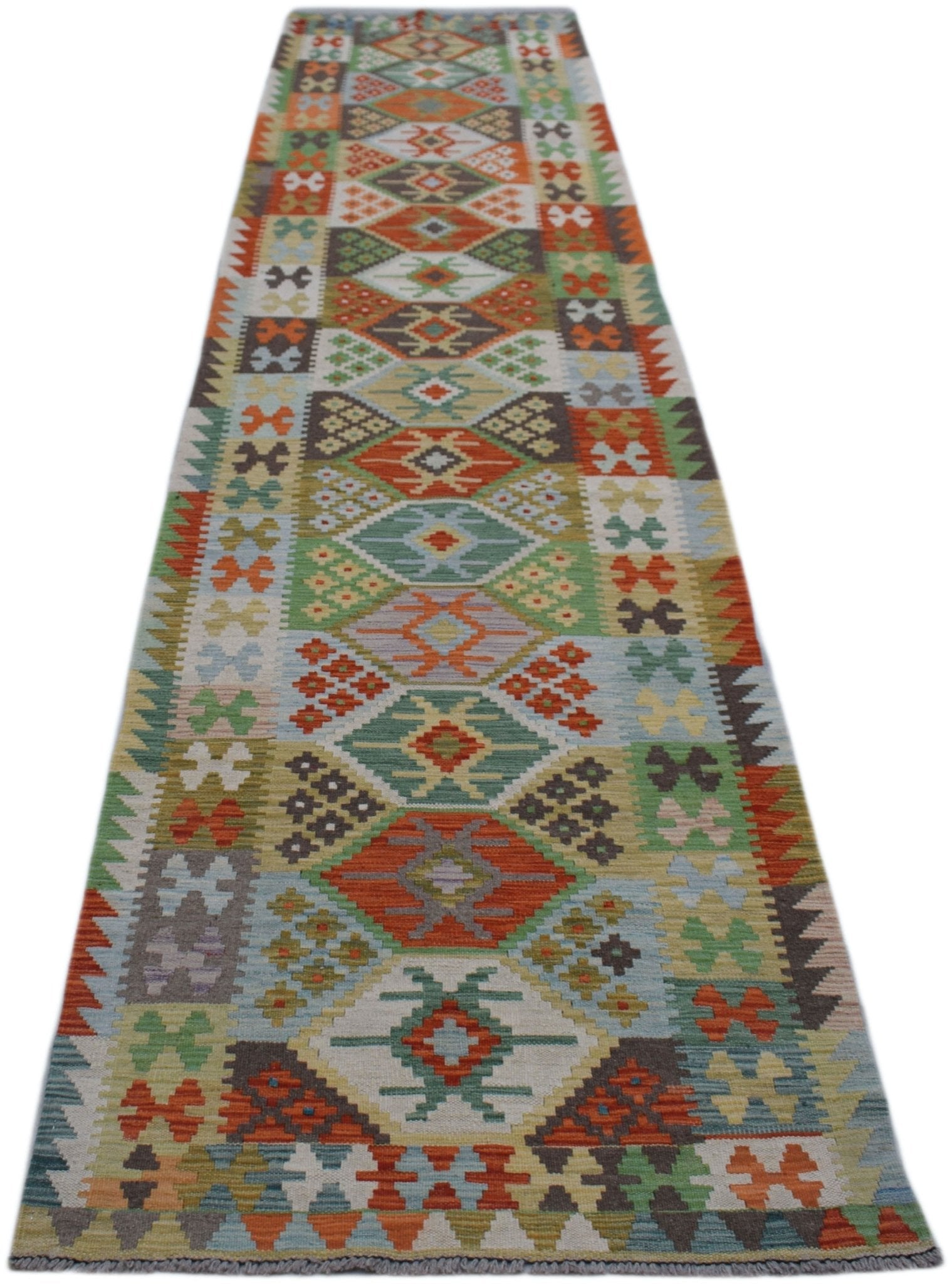 Handmade Afghan Maimana Killim Hallway Runner | 400 x 83 cm | 13'1" x 2'9" - Najaf Rugs & Textile