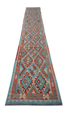 Handmade Afghan Maimana Killim Hallway Runner | 490 x 77 cm | 16'2" x 2'7" - Najaf Rugs & Textile