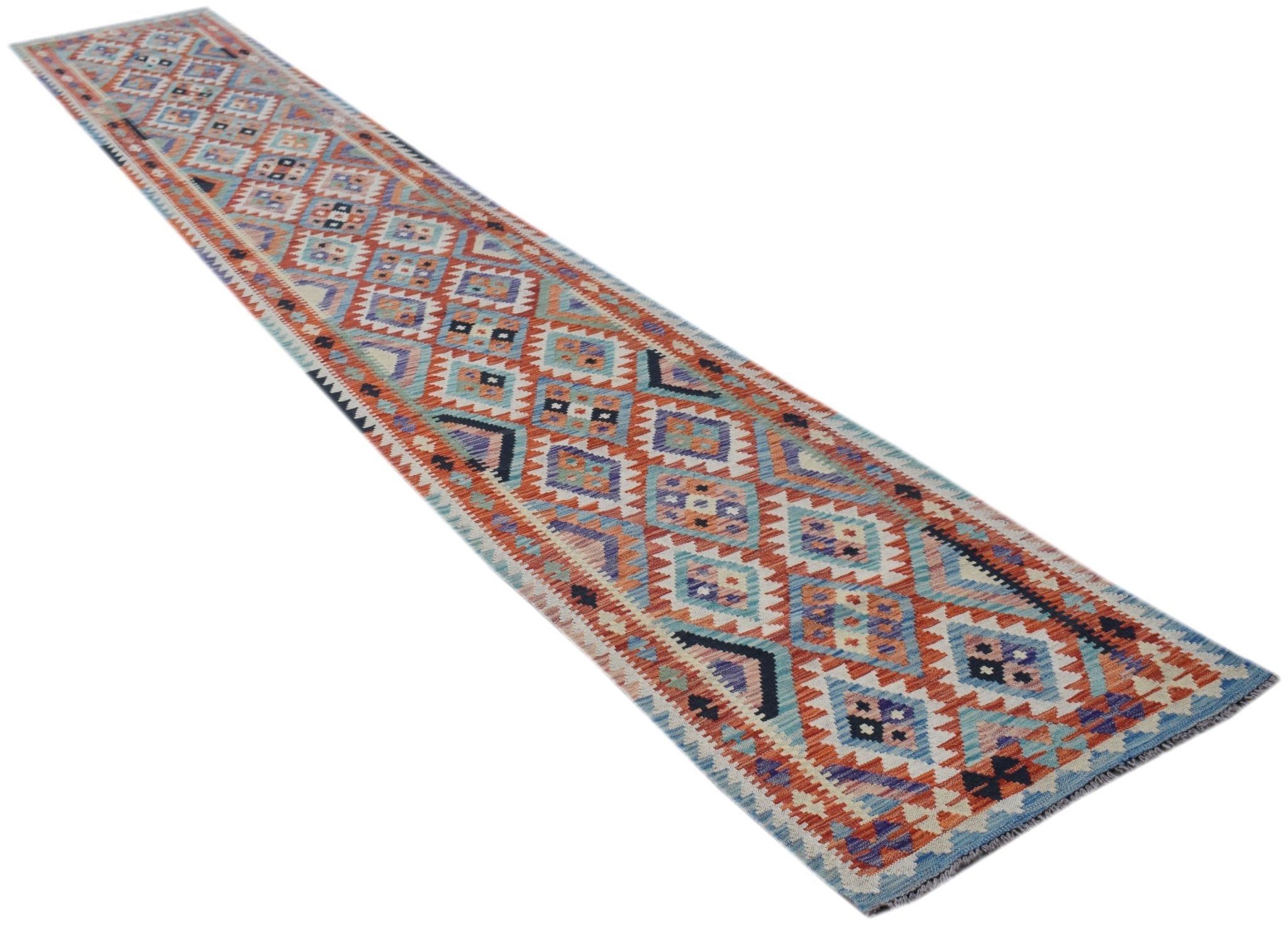 Handmade Afghan Maimana Killim Hallway Runner | 490 x 79 cm | 16'1" x 2'7" - Najaf Rugs & Textile