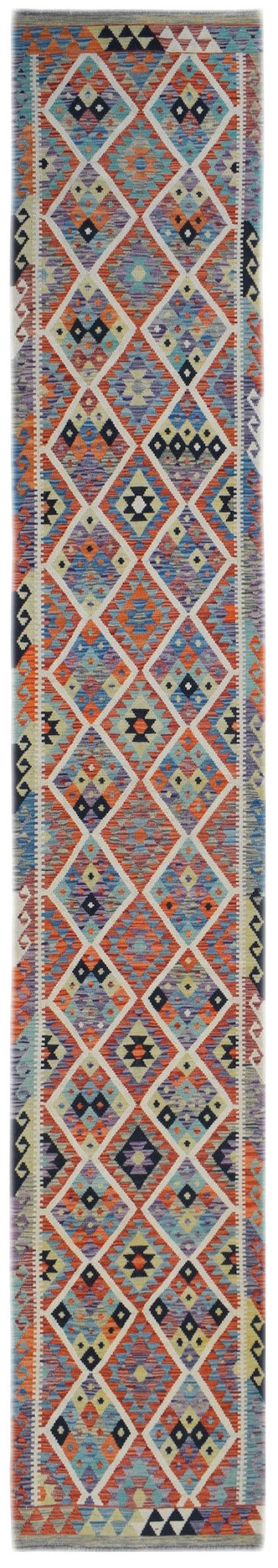 Handmade Afghan Maimana Killim Hallway Runner | 498 x 85 cm | 16'4" x 2'9" - Najaf Rugs & Textile