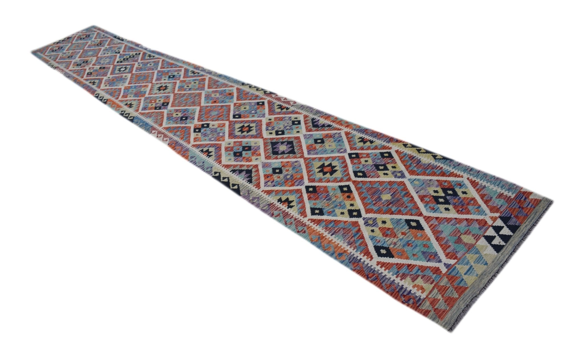 Handmade Afghan Maimana Killim Hallway Runner | 498 x 85 cm | 16'4" x 2'9" - Najaf Rugs & Textile