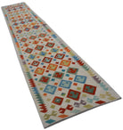 Handmade Afghan Maimana Killim Hallway Runner | 502 x 85 cm | 16'6" x 2'10" - Najaf Rugs & Textile