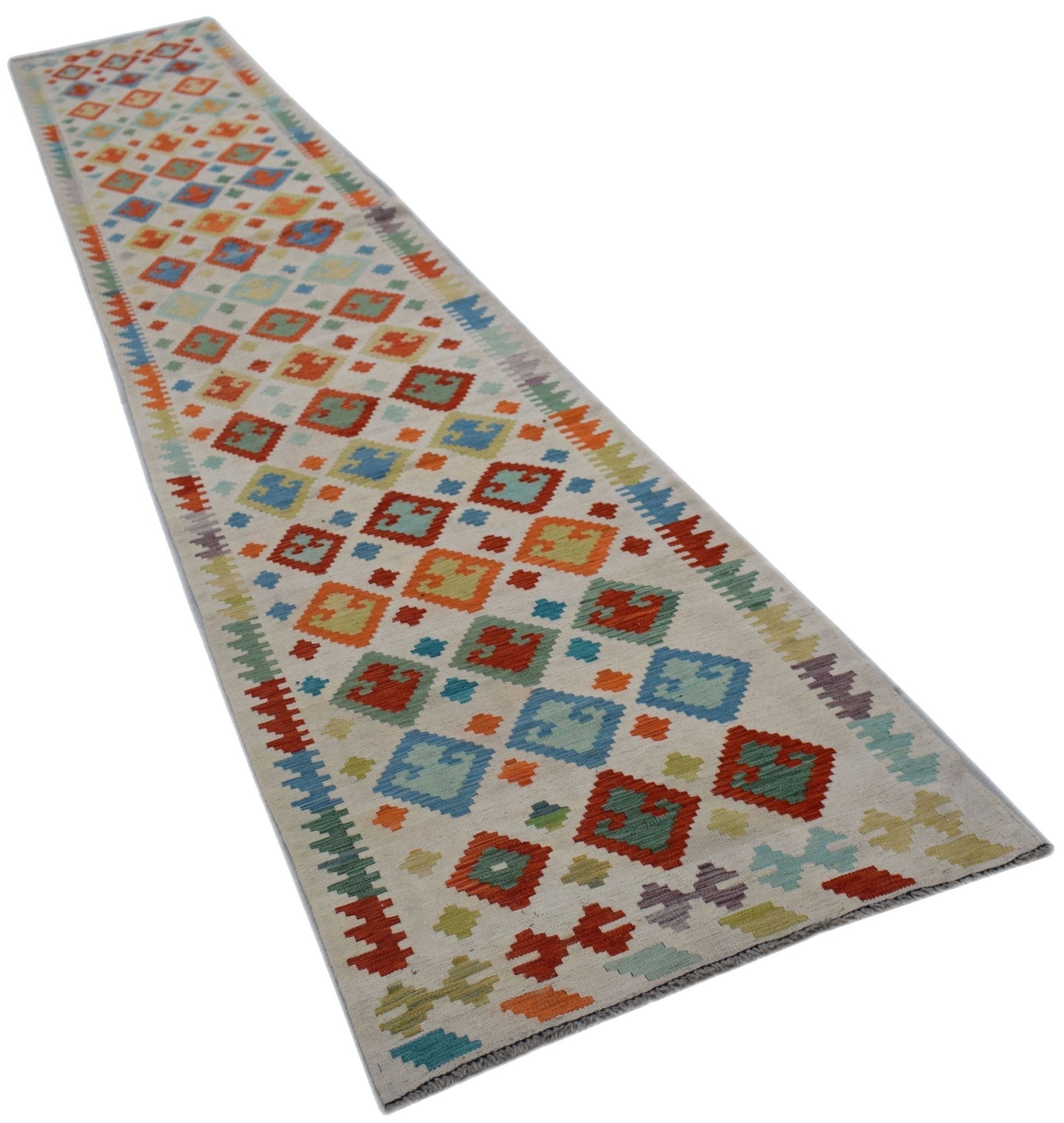 Handmade Afghan Maimana Killim Hallway Runner | 502 x 85 cm | 16'6" x 2'10" - Najaf Rugs & Textile