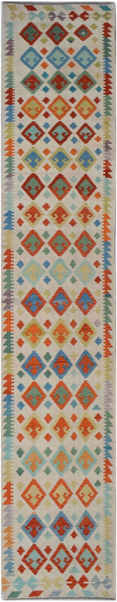 Handmade Afghan Maimana Killim Hallway Runner | 502 x 85 cm | 16'6" x 2'10" - Najaf Rugs & Textile