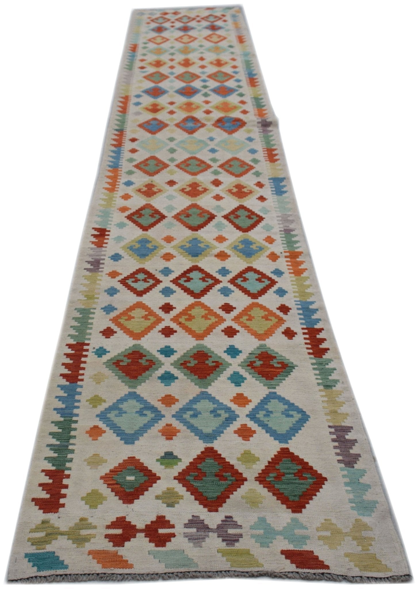 Handmade Afghan Maimana Killim Hallway Runner | 502 x 85 cm | 16'6" x 2'10" - Najaf Rugs & Textile