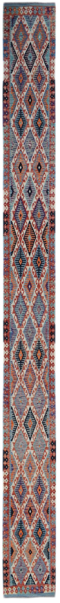 Handmade Afghan Maimana Killim Hallway Runner | 588 x 82 cm | 19'4" x 2'9" - Najaf Rugs & Textile