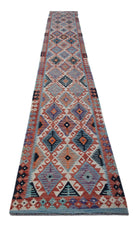 Handmade Afghan Maimana Killim Hallway Runner | 588 x 82 cm | 19'4" x 2'9" - Najaf Rugs & Textile