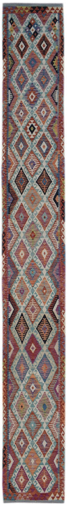 Handmade Afghan Maimana Killim Hallway Runner | 590 x 80 cm | 19'5" x 2'8" - Najaf Rugs & Textile