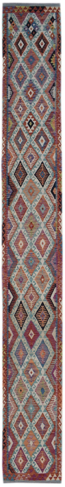 Handmade Afghan Maimana Killim Hallway Runner | 590 x 80 cm | 19'5" x 2'8" - Najaf Rugs & Textile