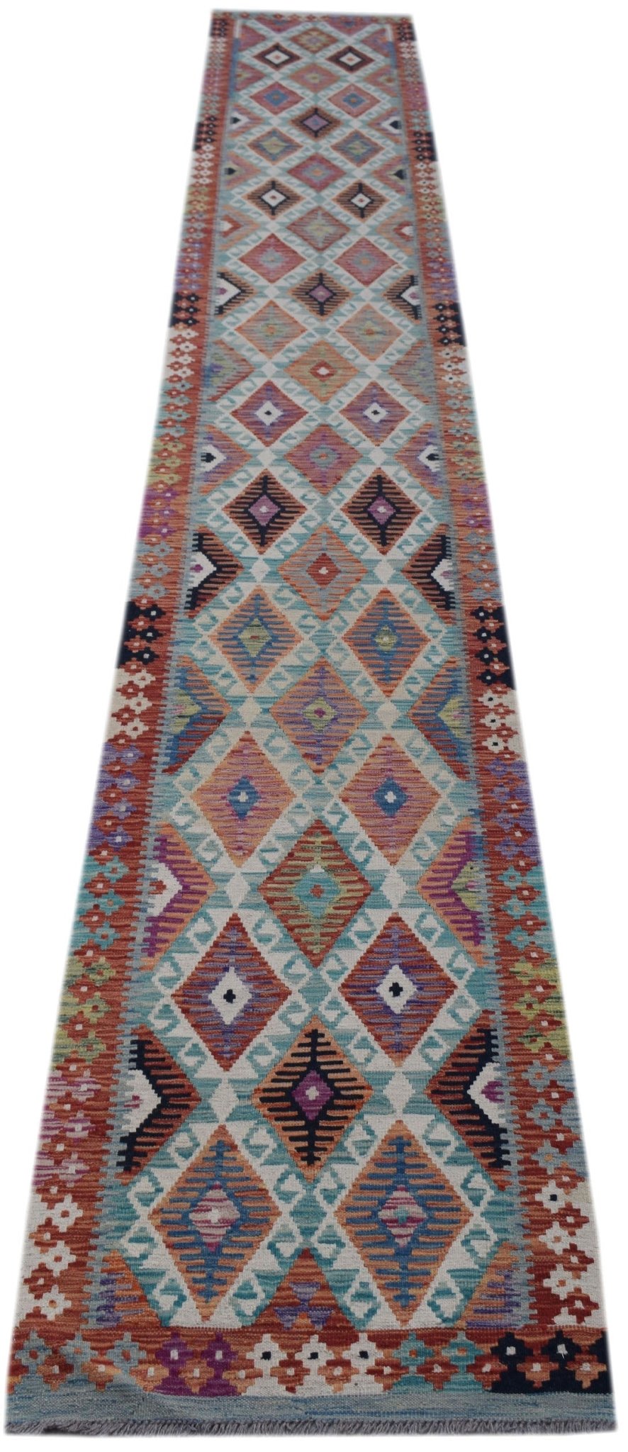 Handmade Afghan Maimana Killim Hallway Runner | 592 x 81 cm | 19'5" x 2'8" - Najaf Rugs & Textile