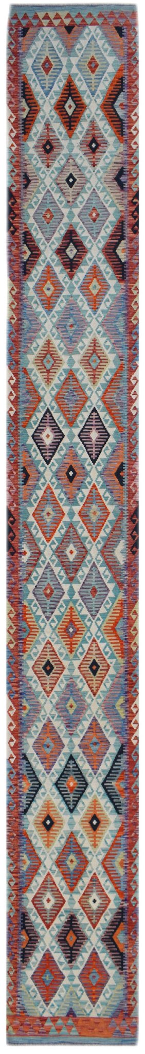 Handmade Afghan Maimana Killim Hallway Runner | 596 x 80 cm | 19'7" x 2'8" - Najaf Rugs & Textile