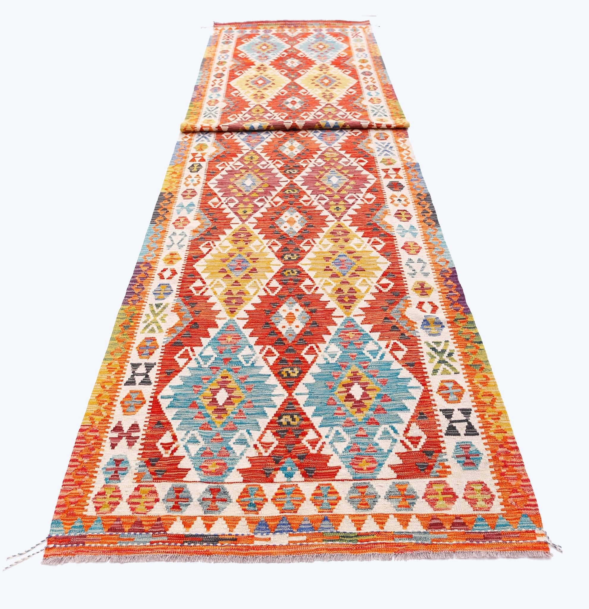 Handmade Afghan Maimana Killim Hallway Runner | 782 x 122 cm | 25'8" x 4' - Najaf Rugs & Textile