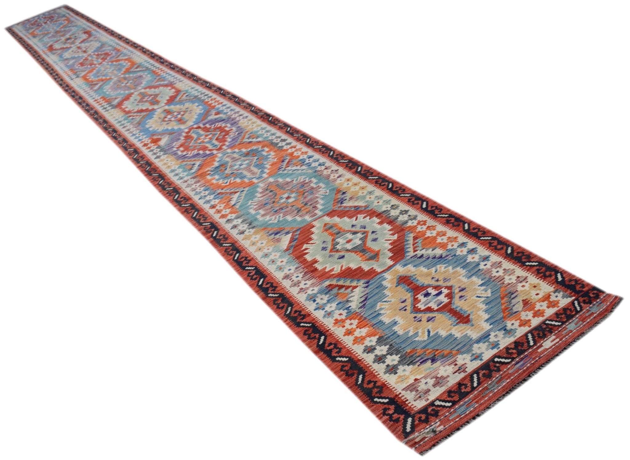 Handmade Afghan Maimana Killim Hallway Runner | 973 x 83 cm | 32' x 2'9" - Najaf Rugs & Textile