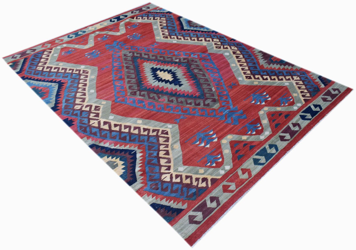 Handmade Afghan Mazar-e-Sharif Kilim | 287 x 203 cm | 9'5" x 6'8" - Najaf Rugs & Textile