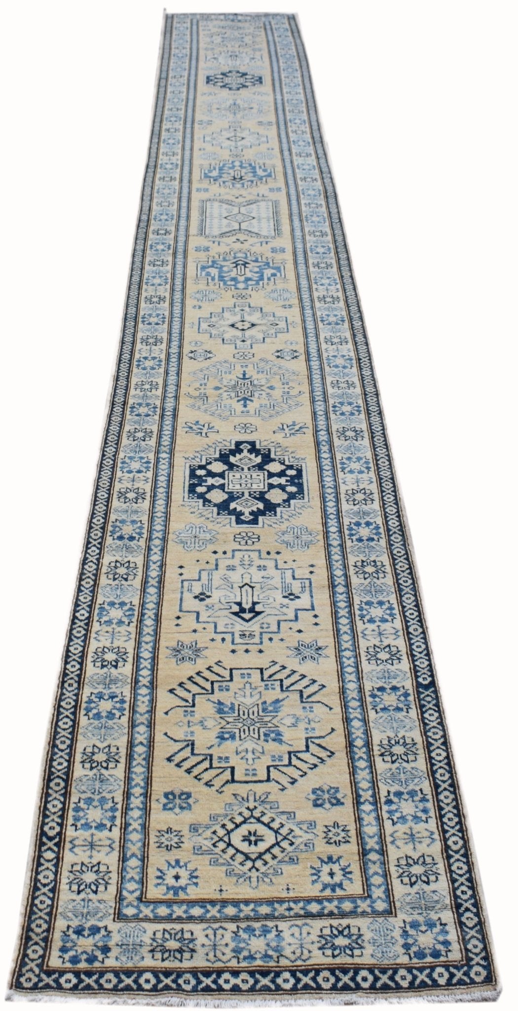 Handmade Afghan Super Kazakh Hallway Runner | 581 x 82 cm | 19'1" x 2'8" - Najaf Rugs & Textile