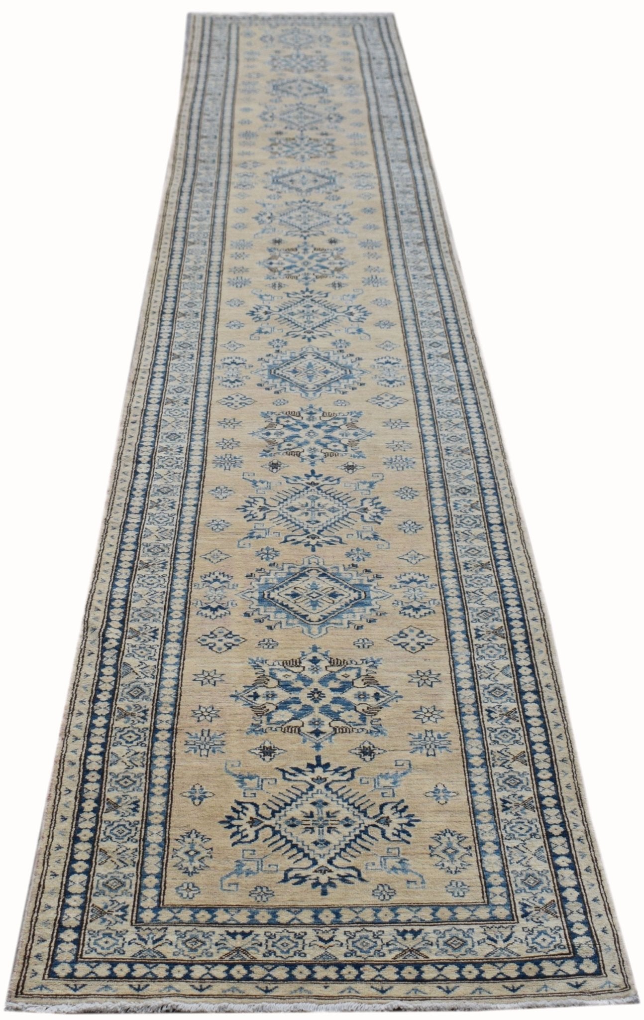 Handmade Afghan Super Kazakh Hallway Runner | 608 x 92 cm | 19'11" x 3' - Najaf Rugs & Textile