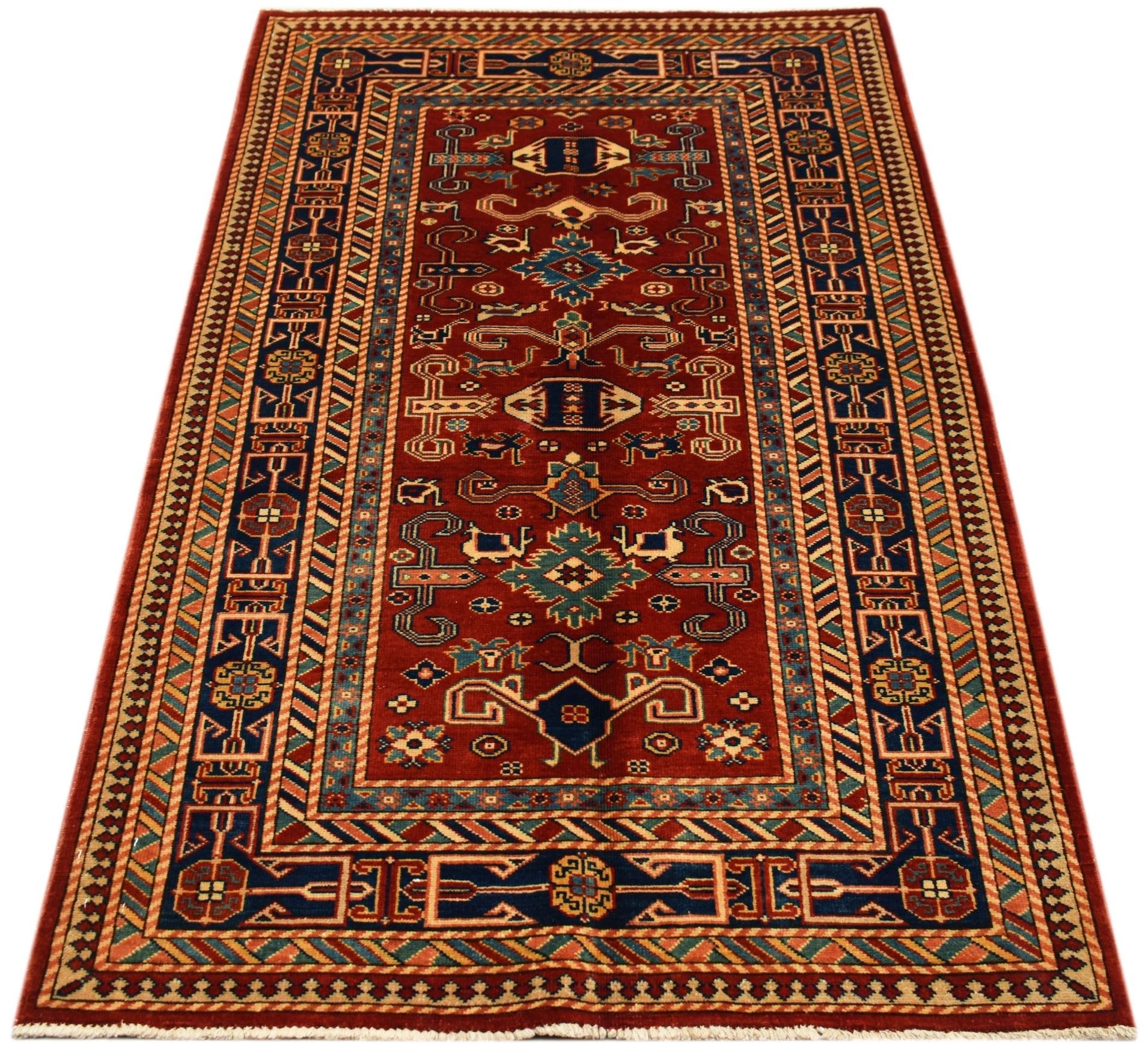 Handmade Afghan Super Kazakh Rug | 157 x 97 cm | 5'2" x 3'2" - Najaf Rugs & Textile