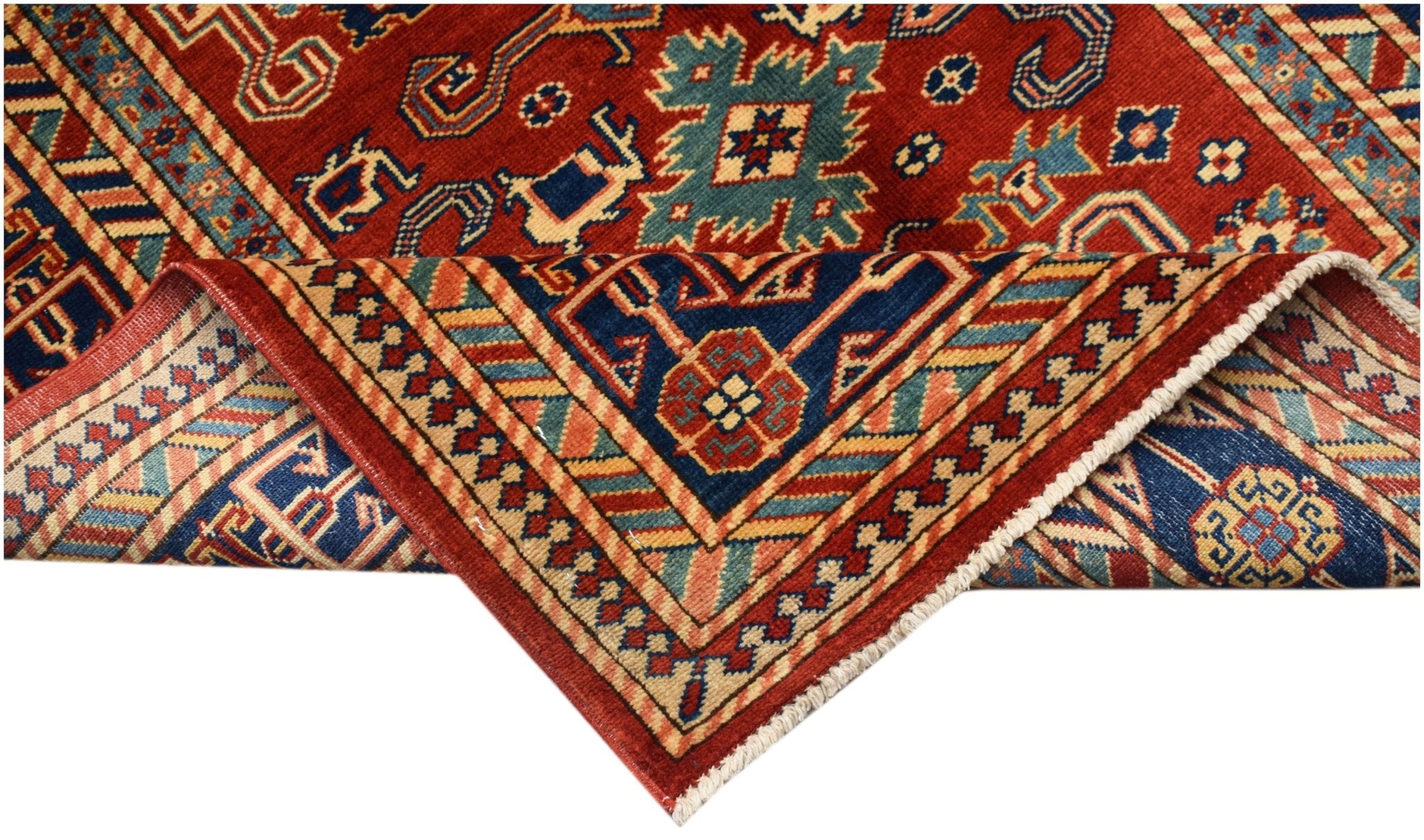 Handmade Afghan Super Kazakh Rug | 157 x 97 cm | 5'2" x 3'2" - Najaf Rugs & Textile