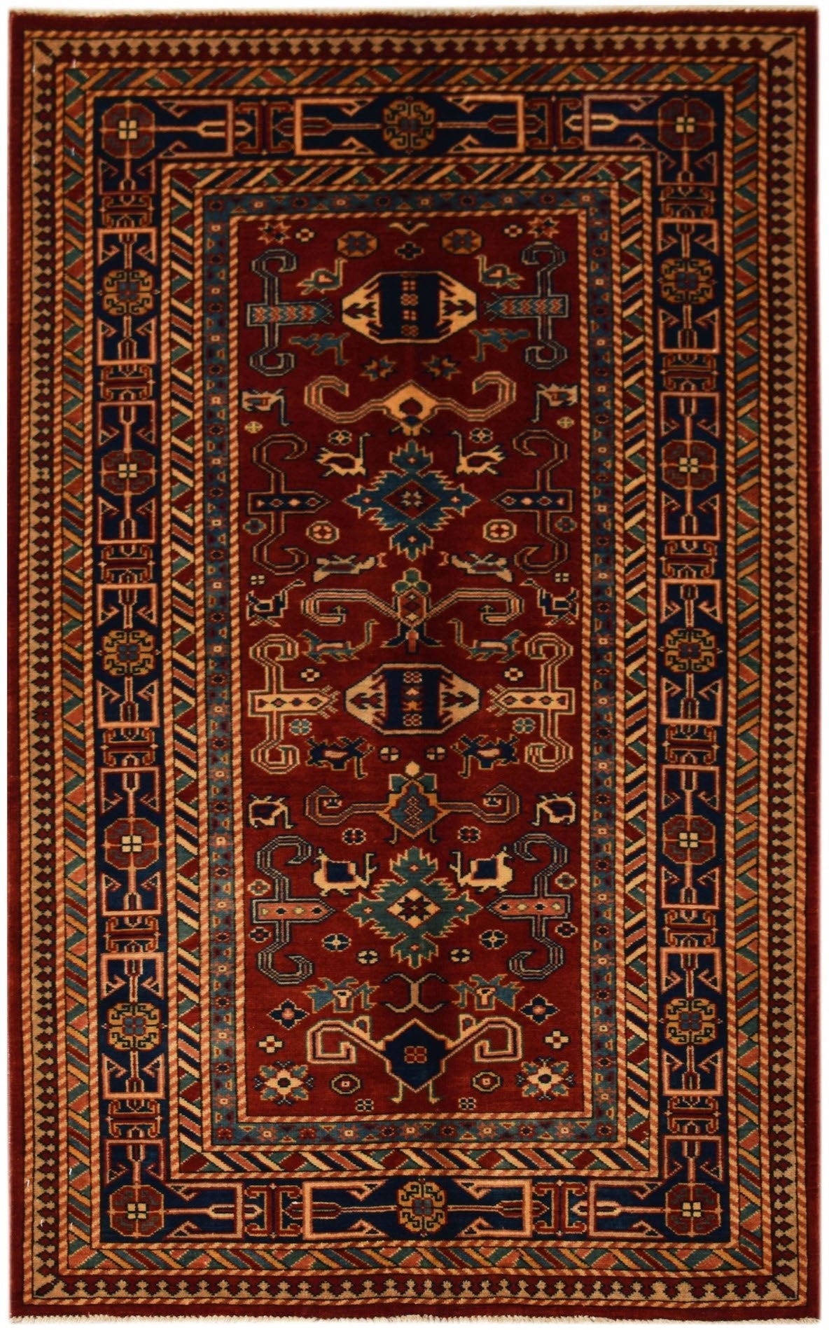 Handmade Afghan Super Kazakh Rug | 157 x 97 cm | 5'2" x 3'2" - Najaf Rugs & Textile