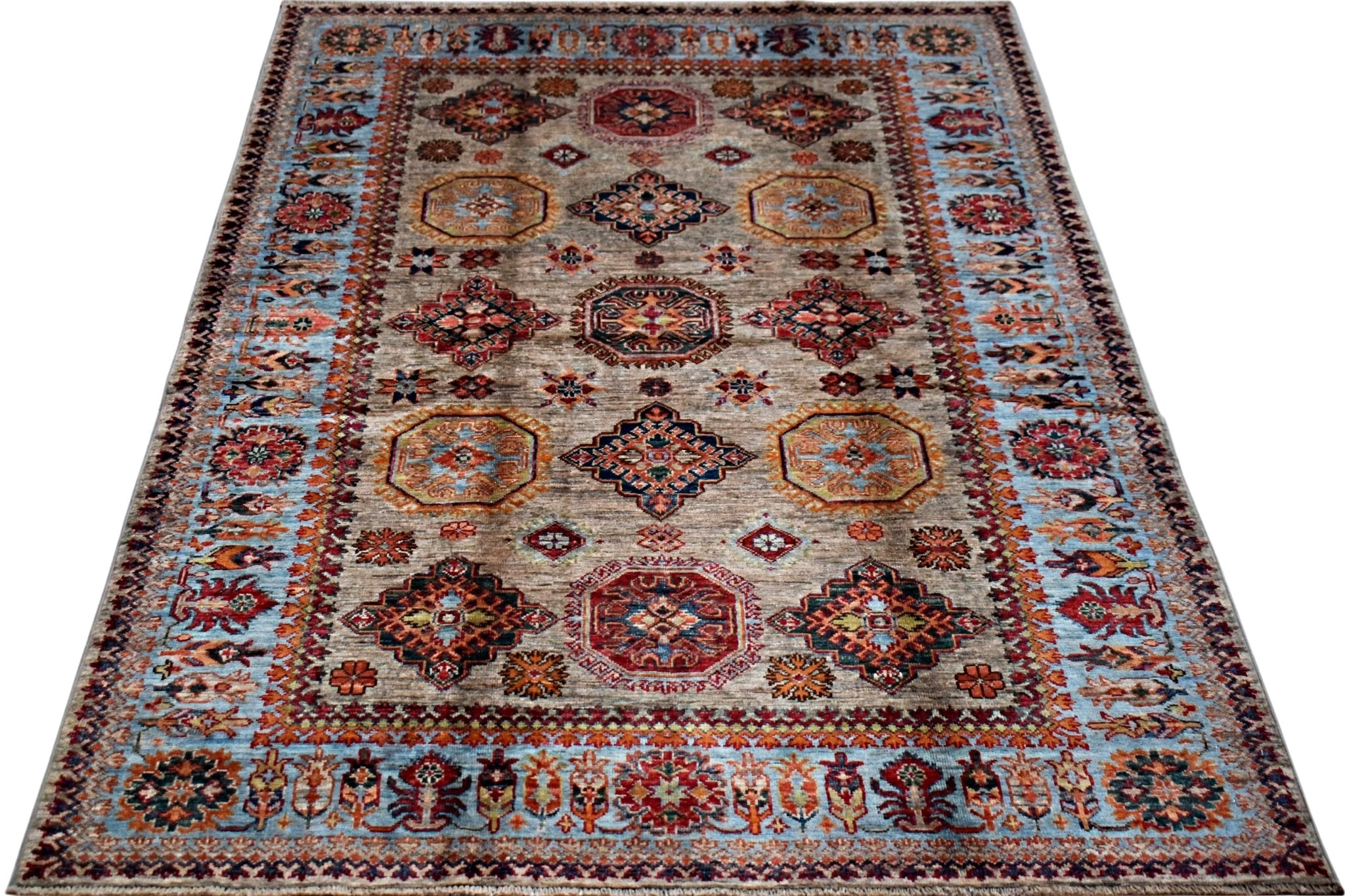 Handmade Afghan Super Kazakh Rug | 203 x 154 cm | 6'8" x 5'1" - Najaf Rugs & Textile