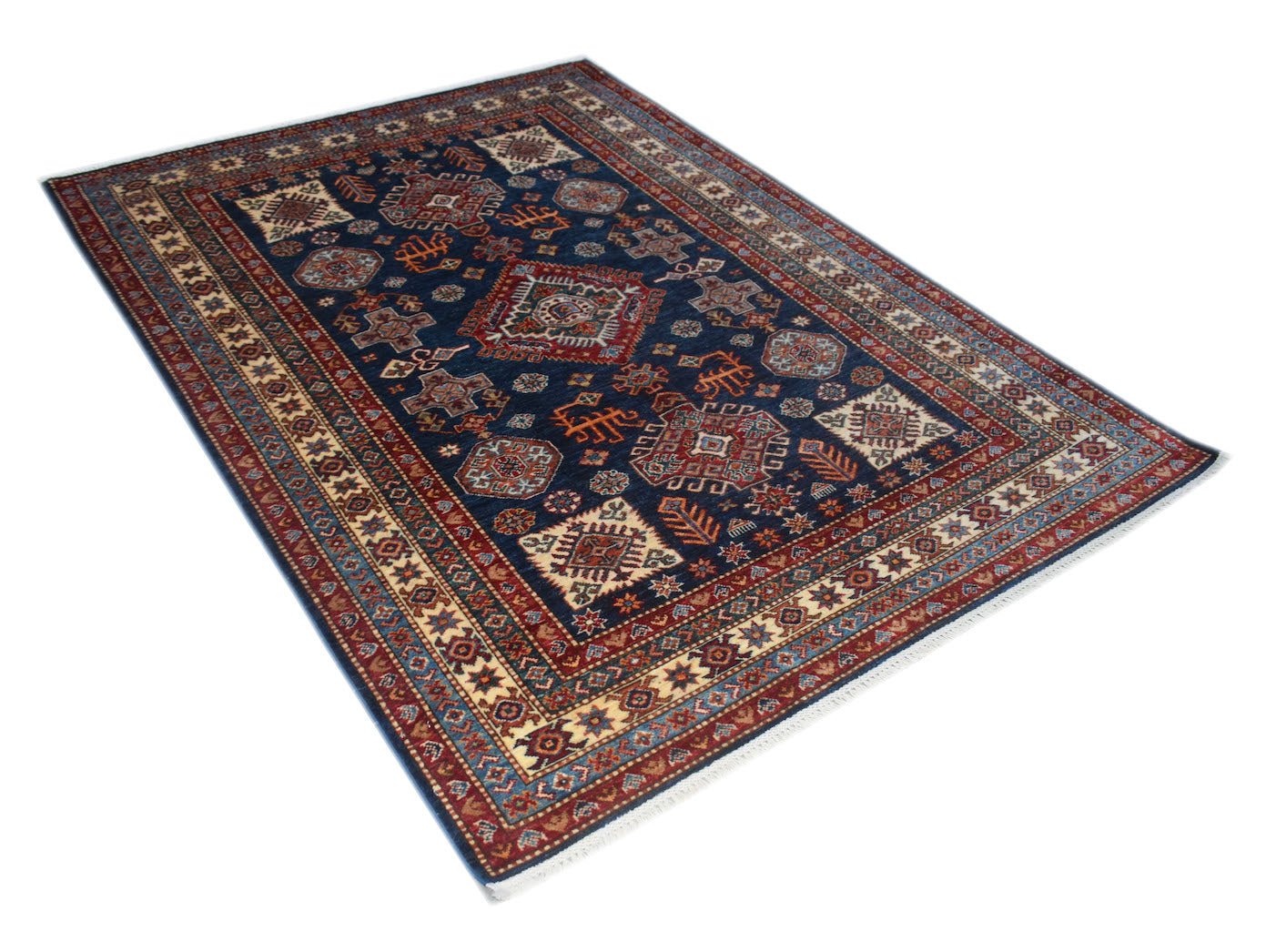 Handmade Afghan Super Kazakh Rug | 210 x 151 cm | 6'11" x 5' - Najaf Rugs & Textile