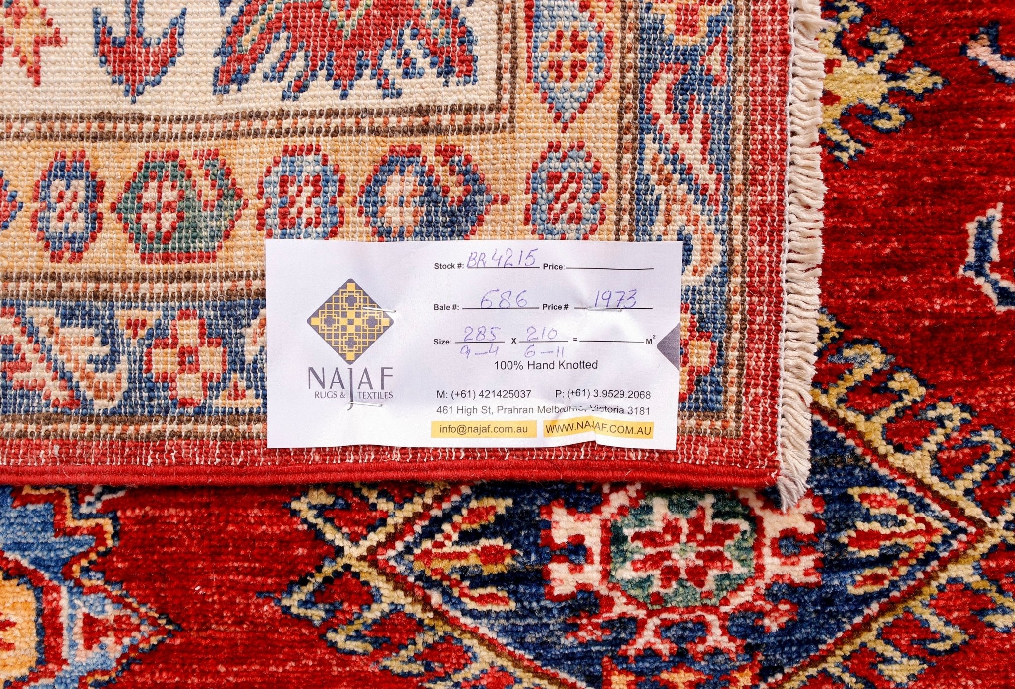 Handmade Afghan Super Kazakh Rug | 285 x 210 cm | 9'4" x 6'11" - Najaf Rugs & Textile