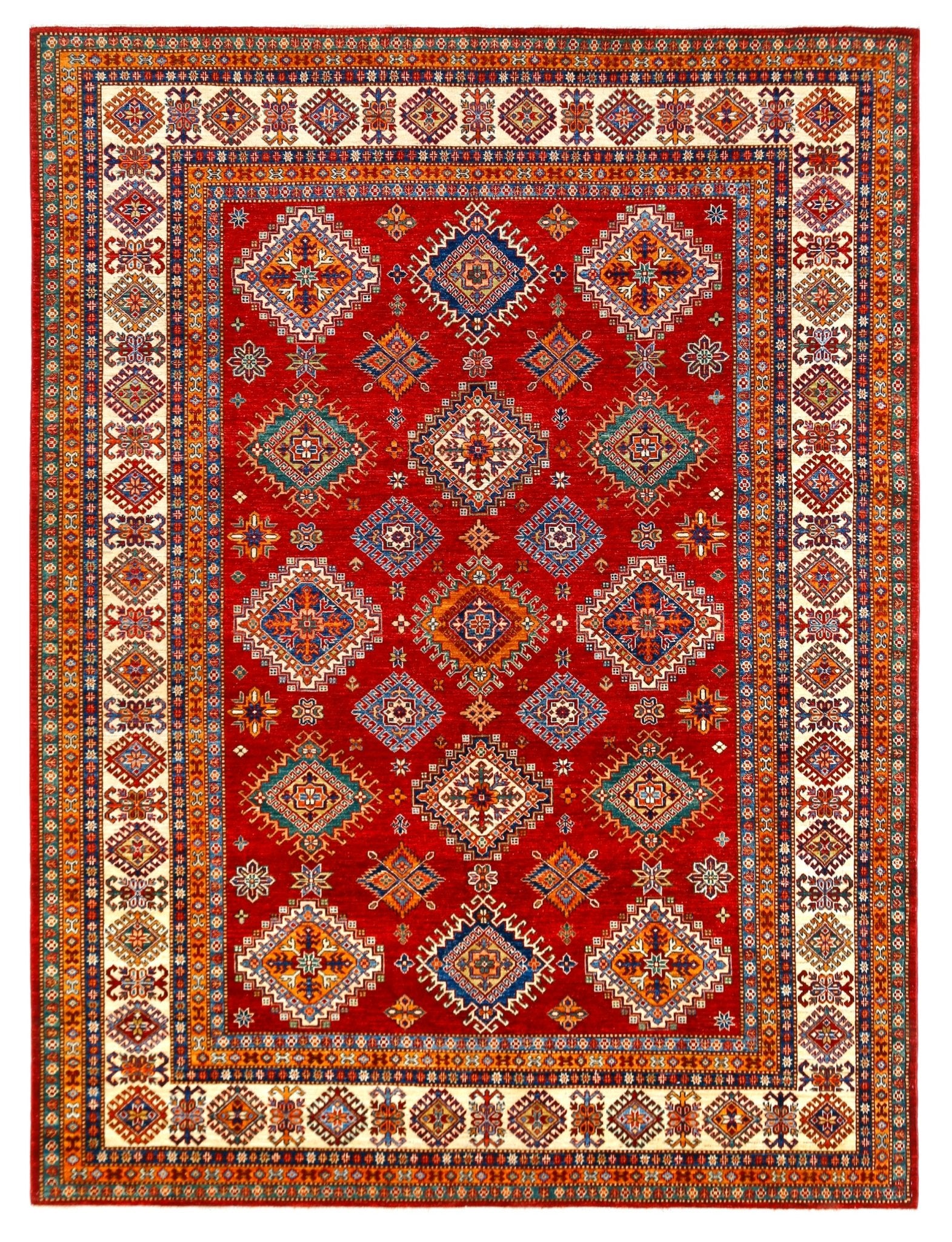 Handmade Afghan Super Kazakh Rug | 316 x 246 cm | 10'5" x 8'1" - Najaf Rugs & Textile