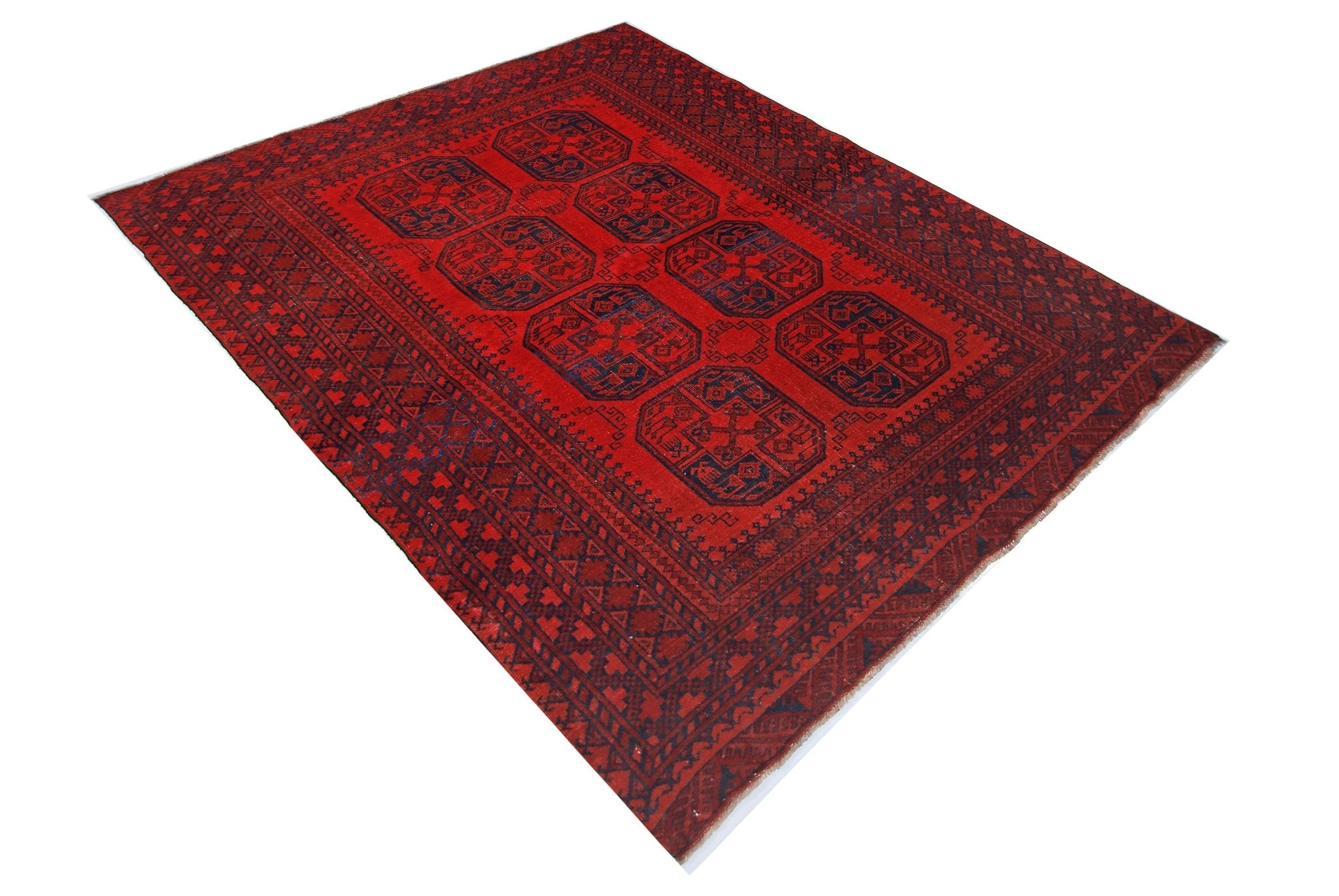 Handmade Afghan Turkmen Elephant's Foot Rug | 187 x 151 cm | 6'2" x 4'11" - Najaf Rugs & Textile