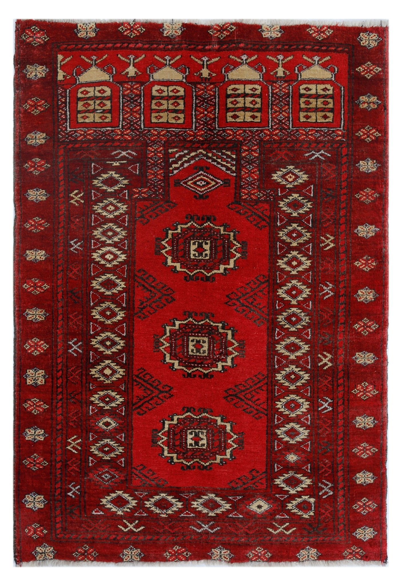 Handmade Afghan Turkmen Prayer Rug | 104 x 75 cm | 3'5" x 2'5" - Najaf Rugs & Textile