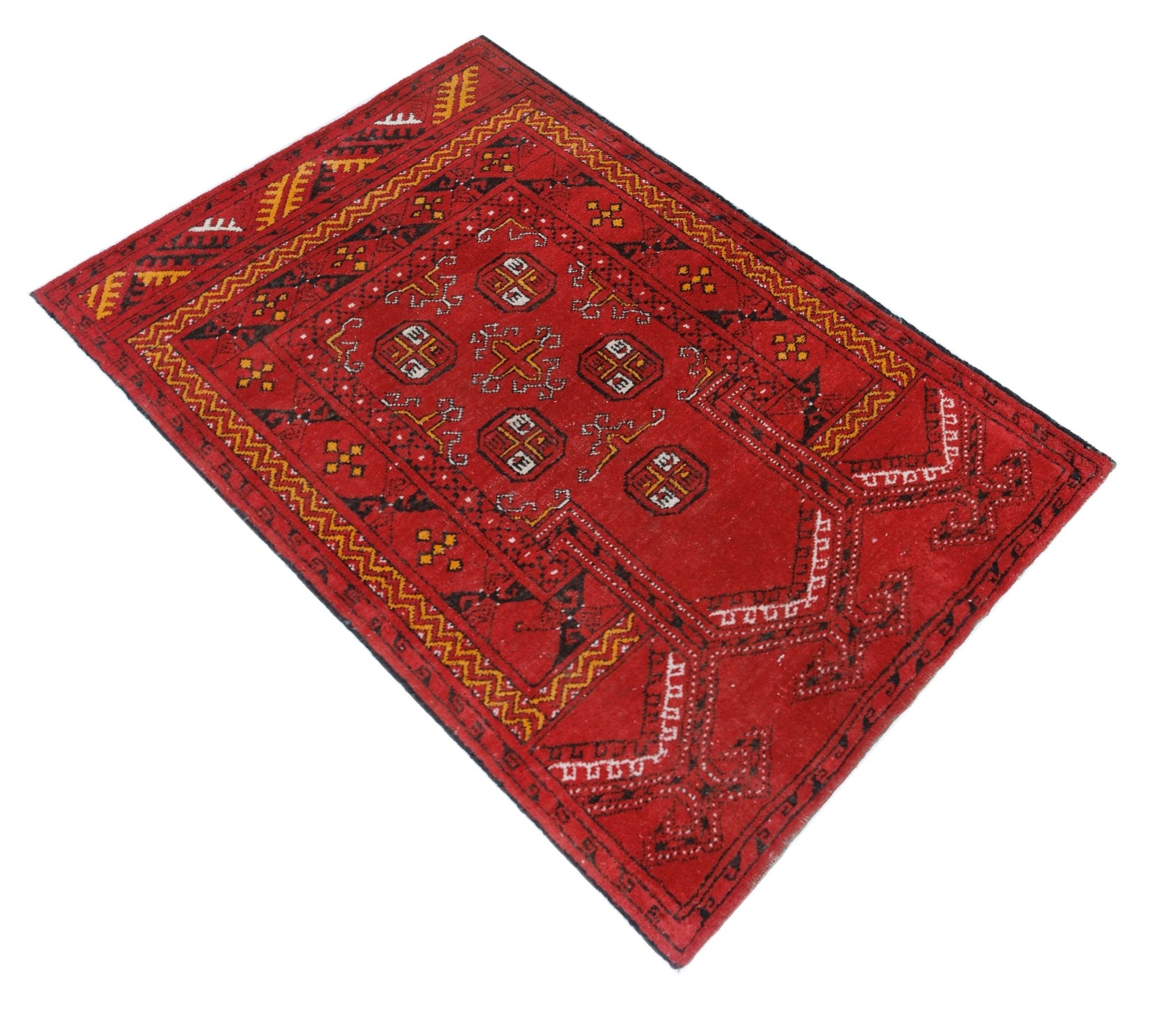 Handmade Afghan Turkmen Prayer Rug | 110 x 74 cm | 3'7" x 2'5" - Najaf Rugs & Textile