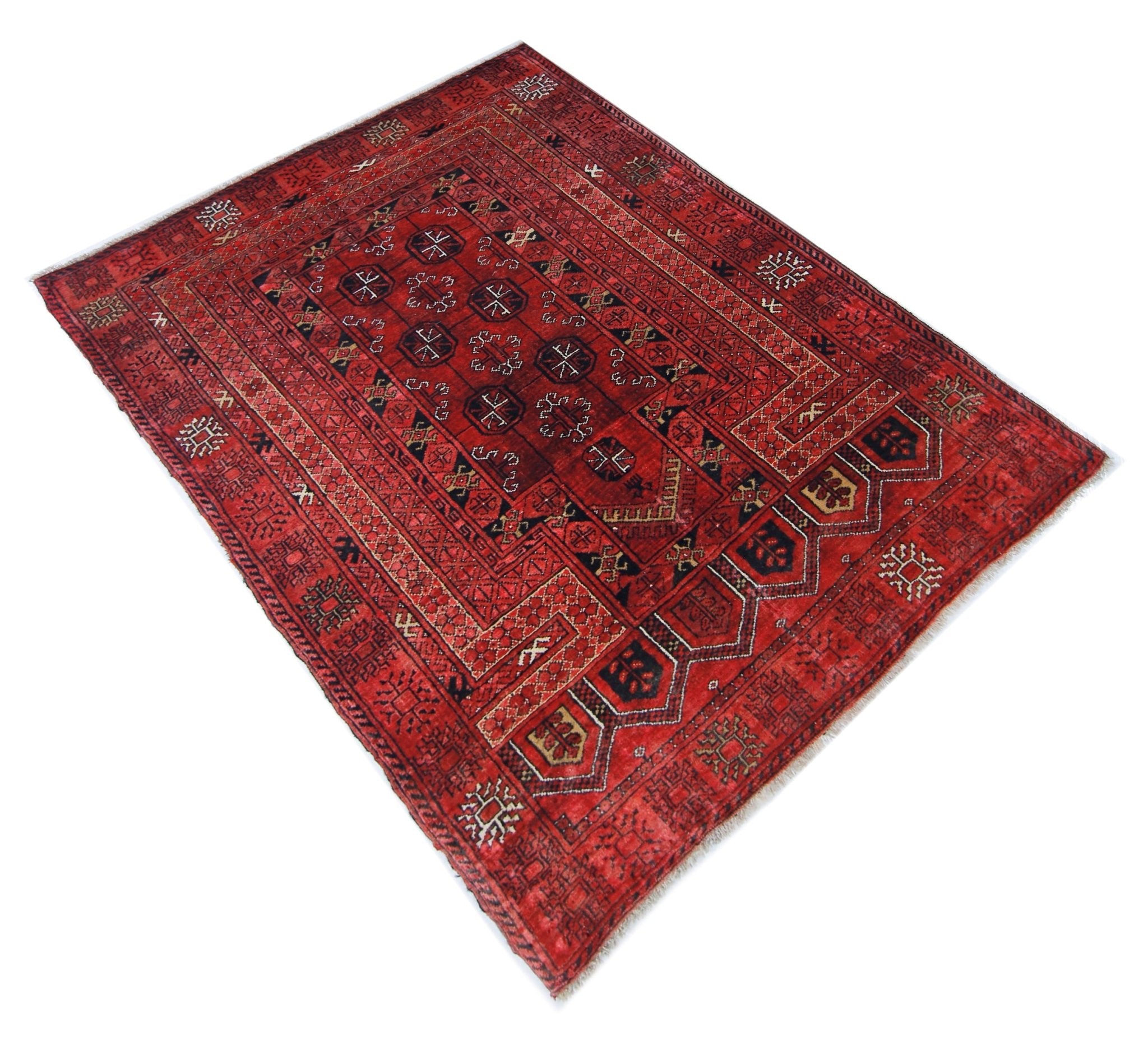 Handmade Afghan Turkmen Prayer Rug | 115 x 87 cm | 3'9" x 2'10" - Najaf Rugs & Textile