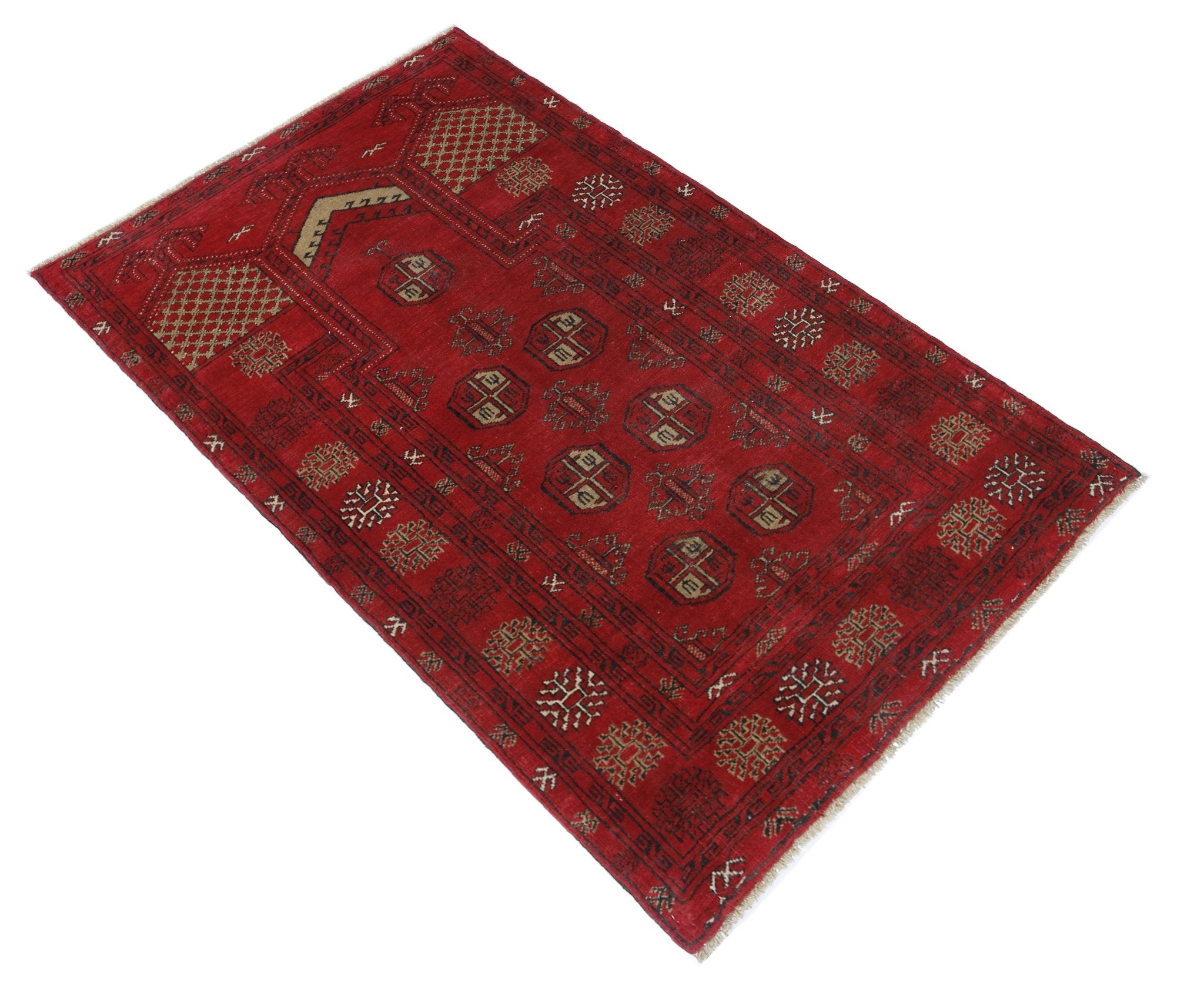 Handmade Afghan Turkmen Prayer Rug | 118 x 76 cm | 3'11" x 2'6" - Najaf Rugs & Textile