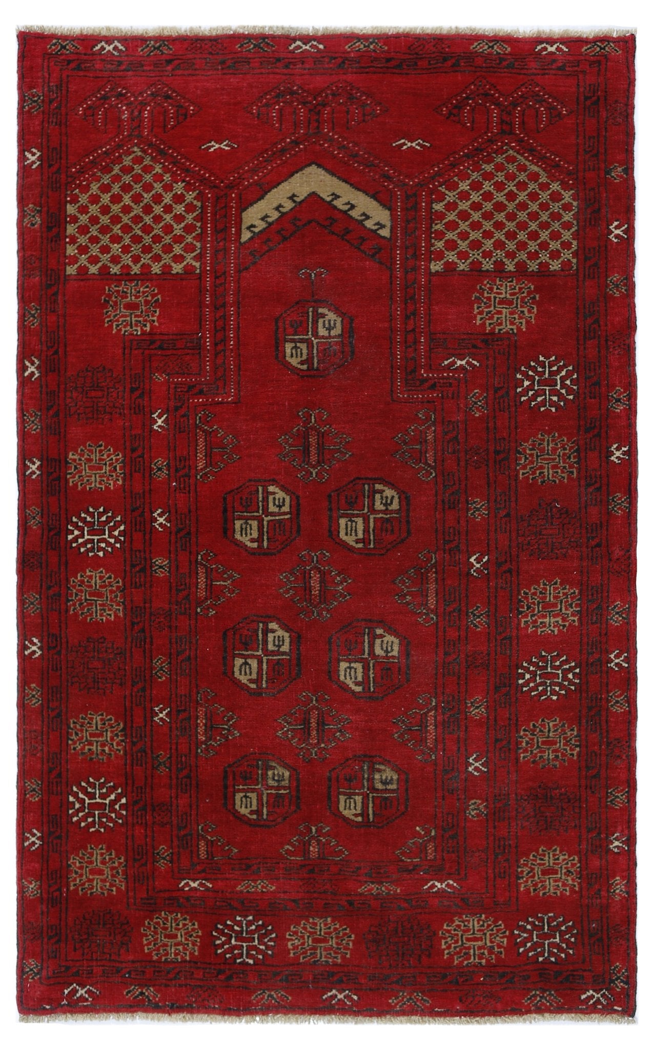 Handmade Afghan Turkmen Prayer Rug | 118 x 76 cm | 3'11" x 2'6" - Najaf Rugs & Textile