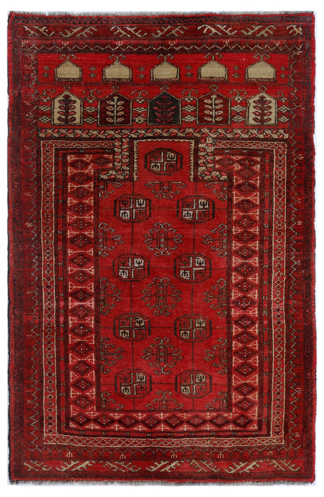 Handmade Afghan Turkmen Prayer Rug | 120 x 79 cm | 3'11" x 2'7" - Najaf Rugs & Textile