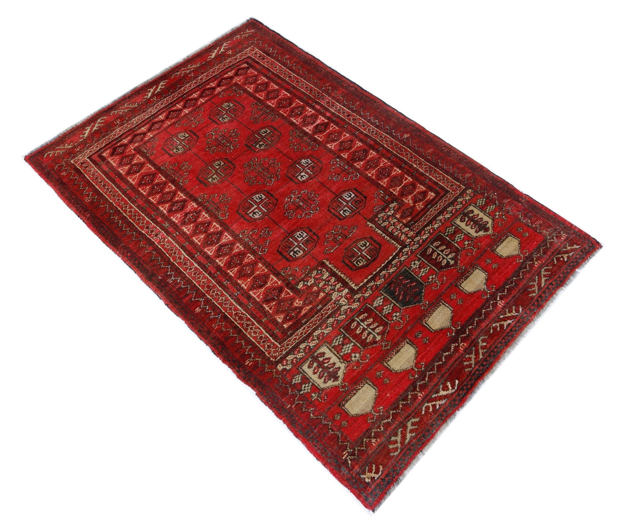 Handmade Afghan Turkmen Prayer Rug | 120 x 79 cm | 3'11" x 2'7" - Najaf Rugs & Textile